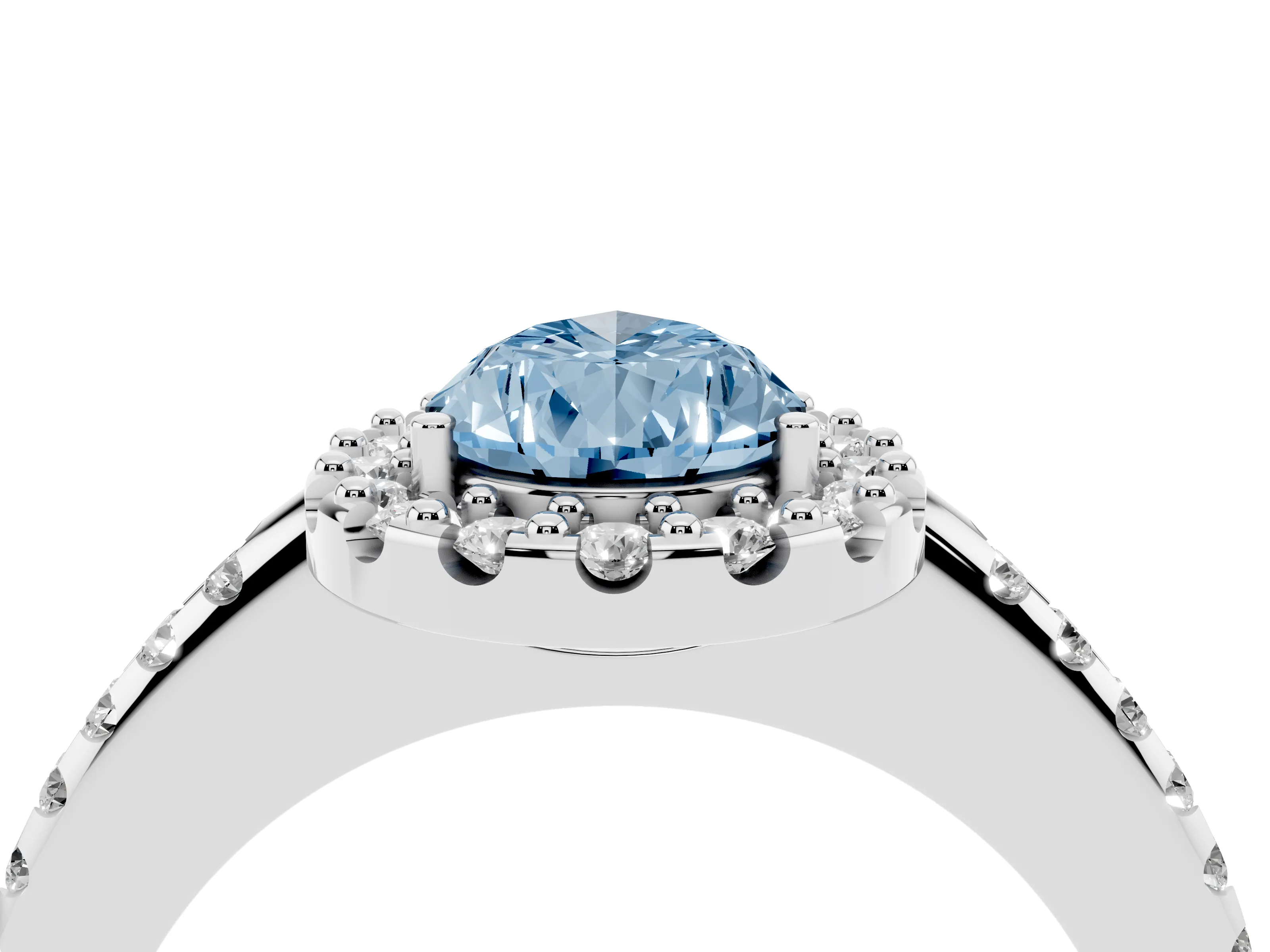 Fancy Blue Pear Cut Diamond Pavé Halo Ring Set in Platinum with Prong Setting