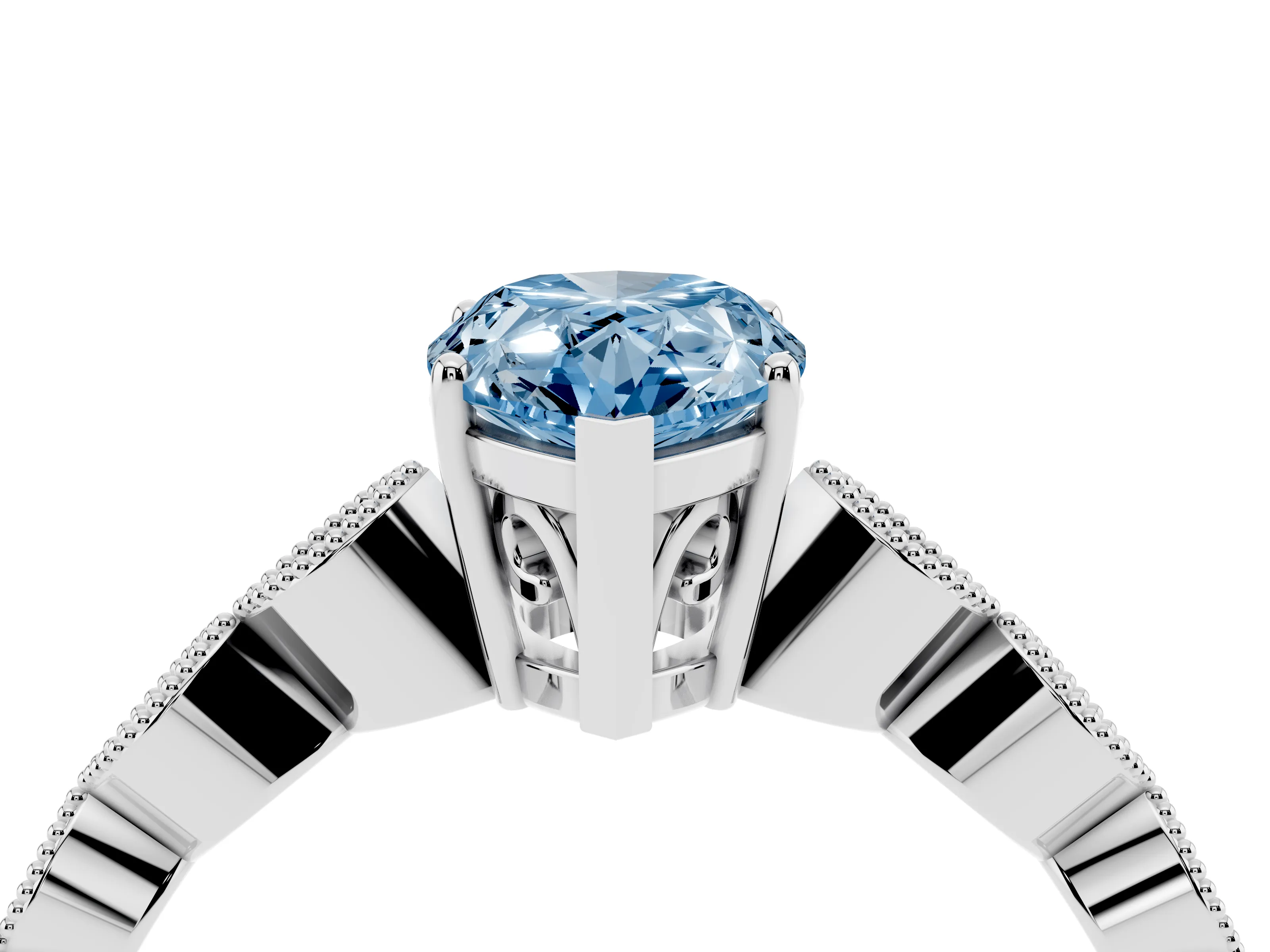 Fancy Blue Pear Cut Diamond Solitaire Ring Set in Platinum with Infinity Twist Pavé Band