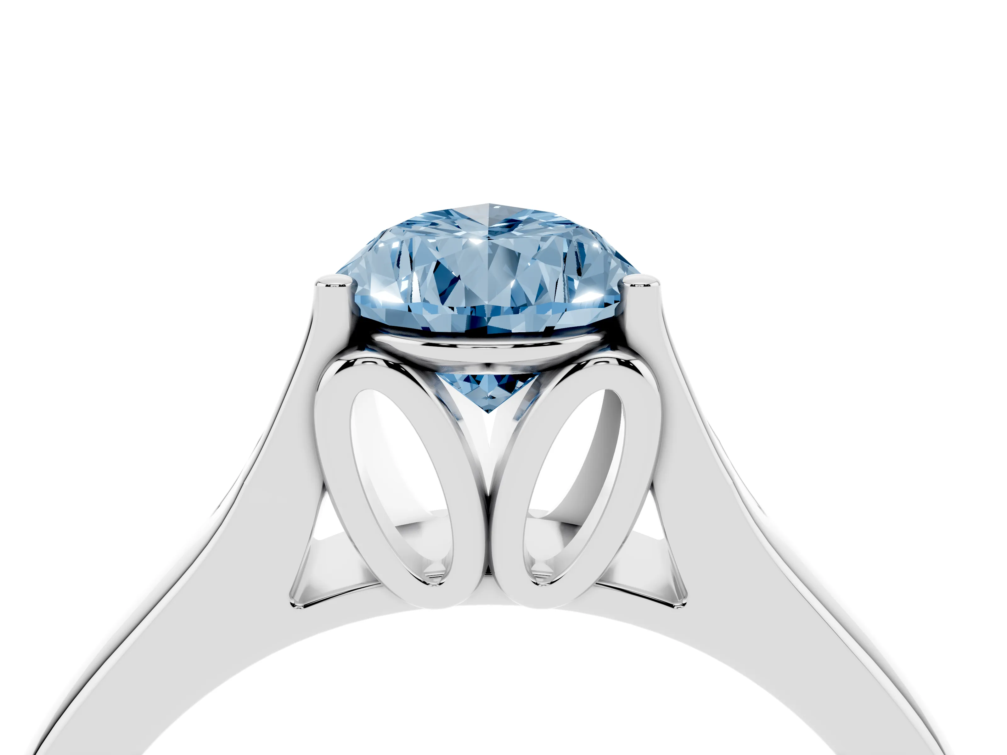 Fancy Blue Pear Cut Diamond Solitaire Ring Set in Platinum with Arched Cathedral Band and Prong Setting