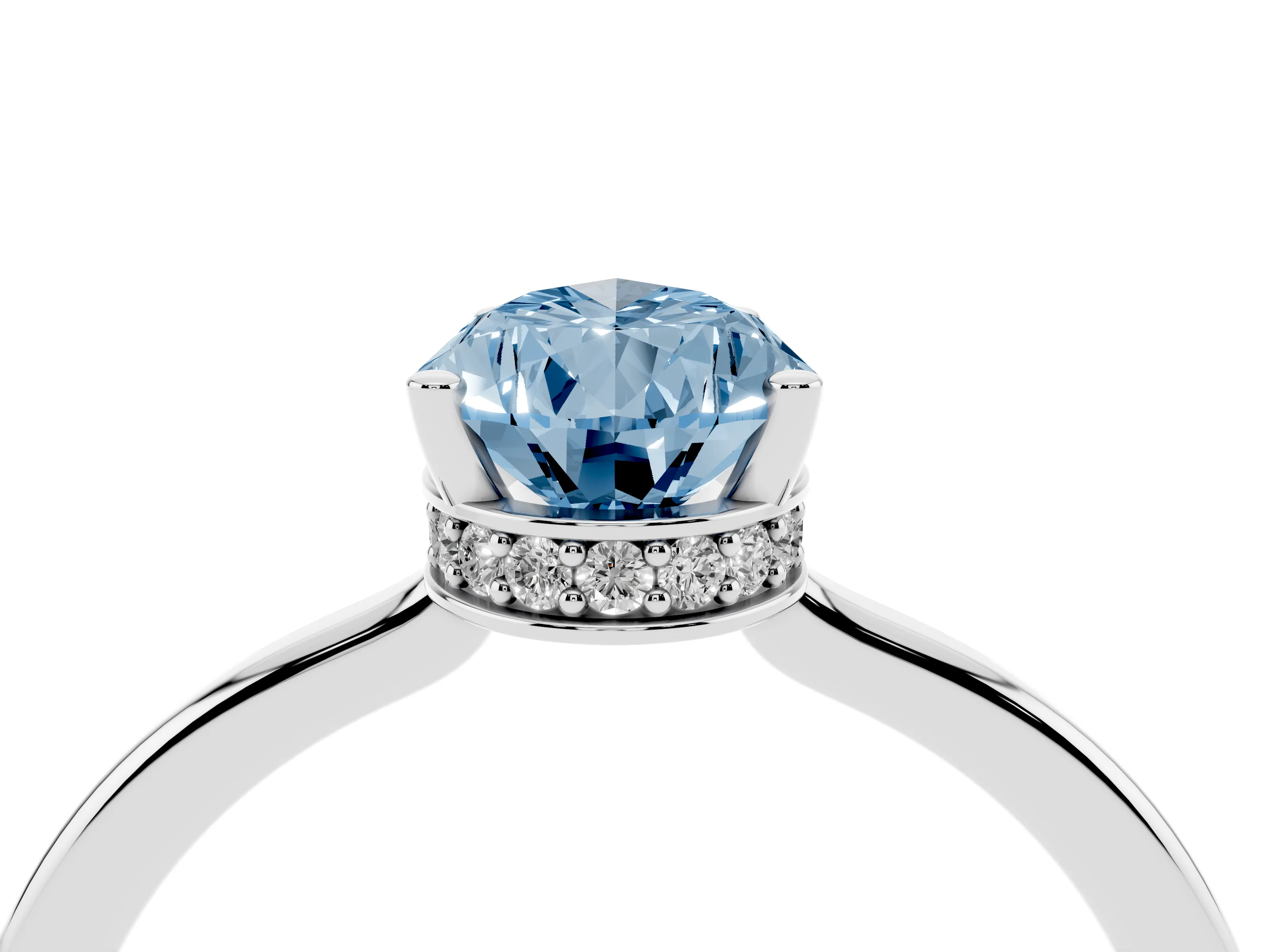 Fancy Blue Pear Cut Diamond Solitaire Engagement Ring Set in Silver with Prong Setting on a Plain Band