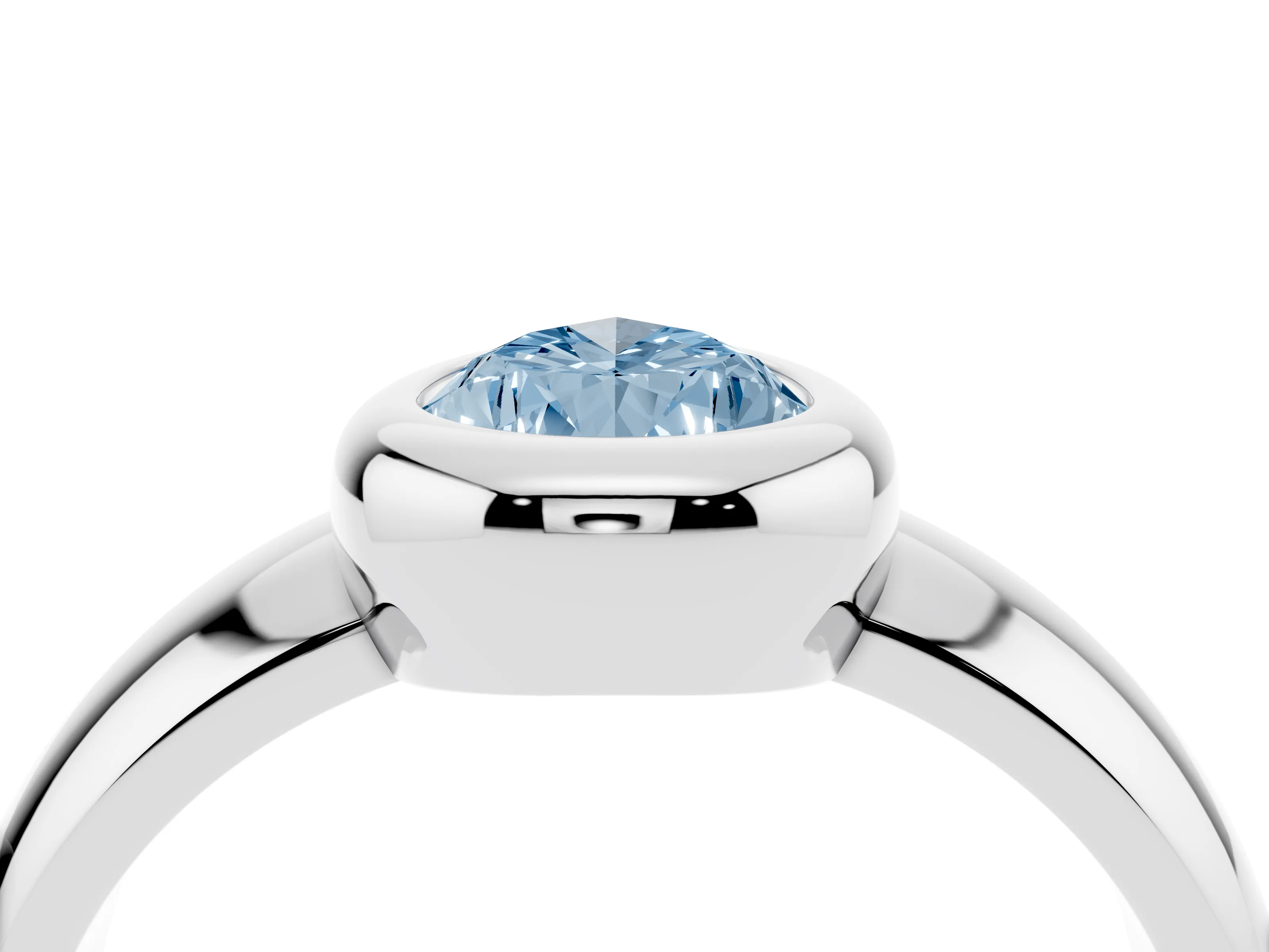 Fancy Blue Bezel Set Pear Cut Diamond Solitaire Ring Set in White gold with Wide Band