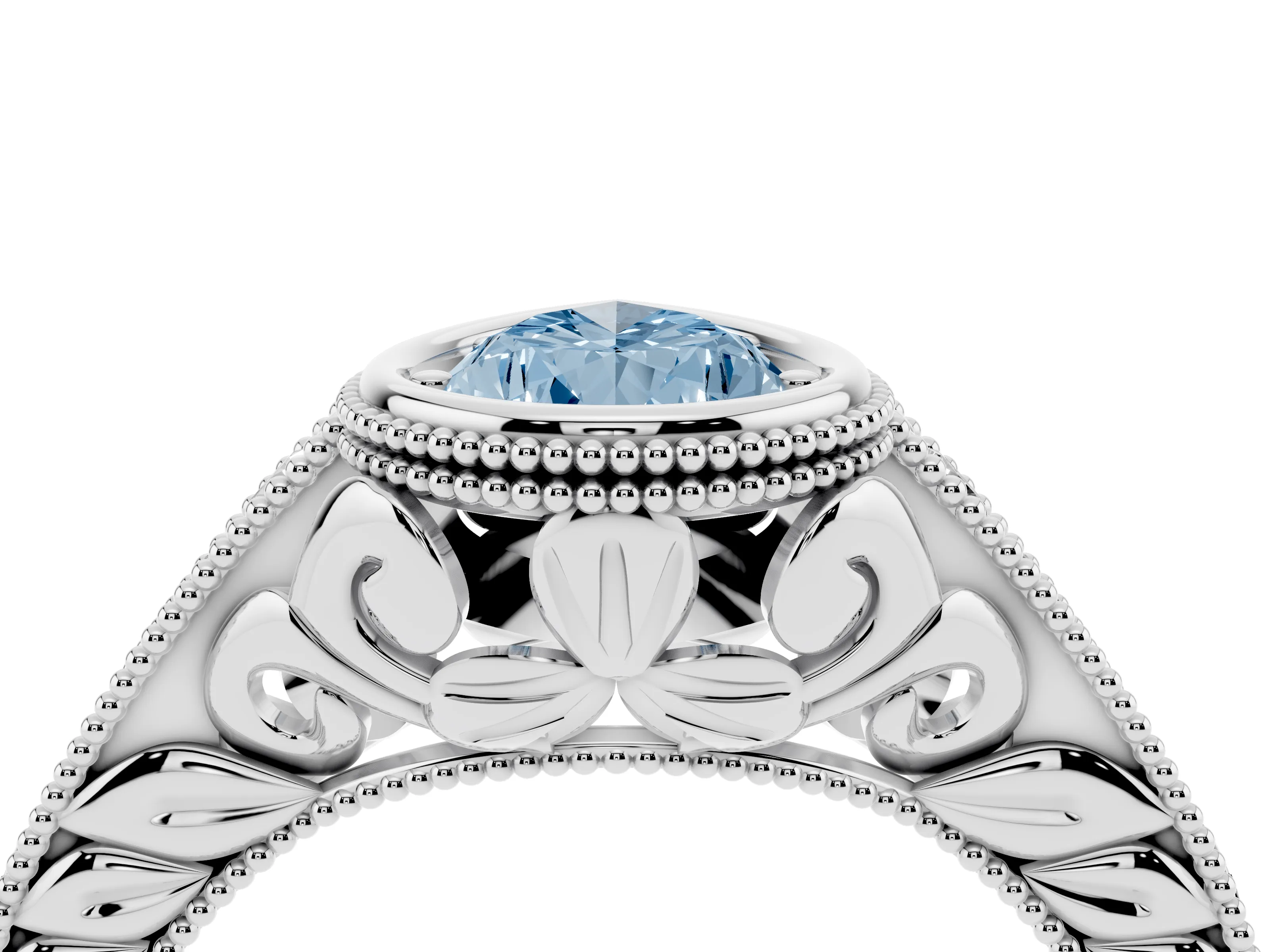 Fancy Blue Bezel Set Pear Cut Diamond Milgrain Pavé Engagement Ring Set in Silver