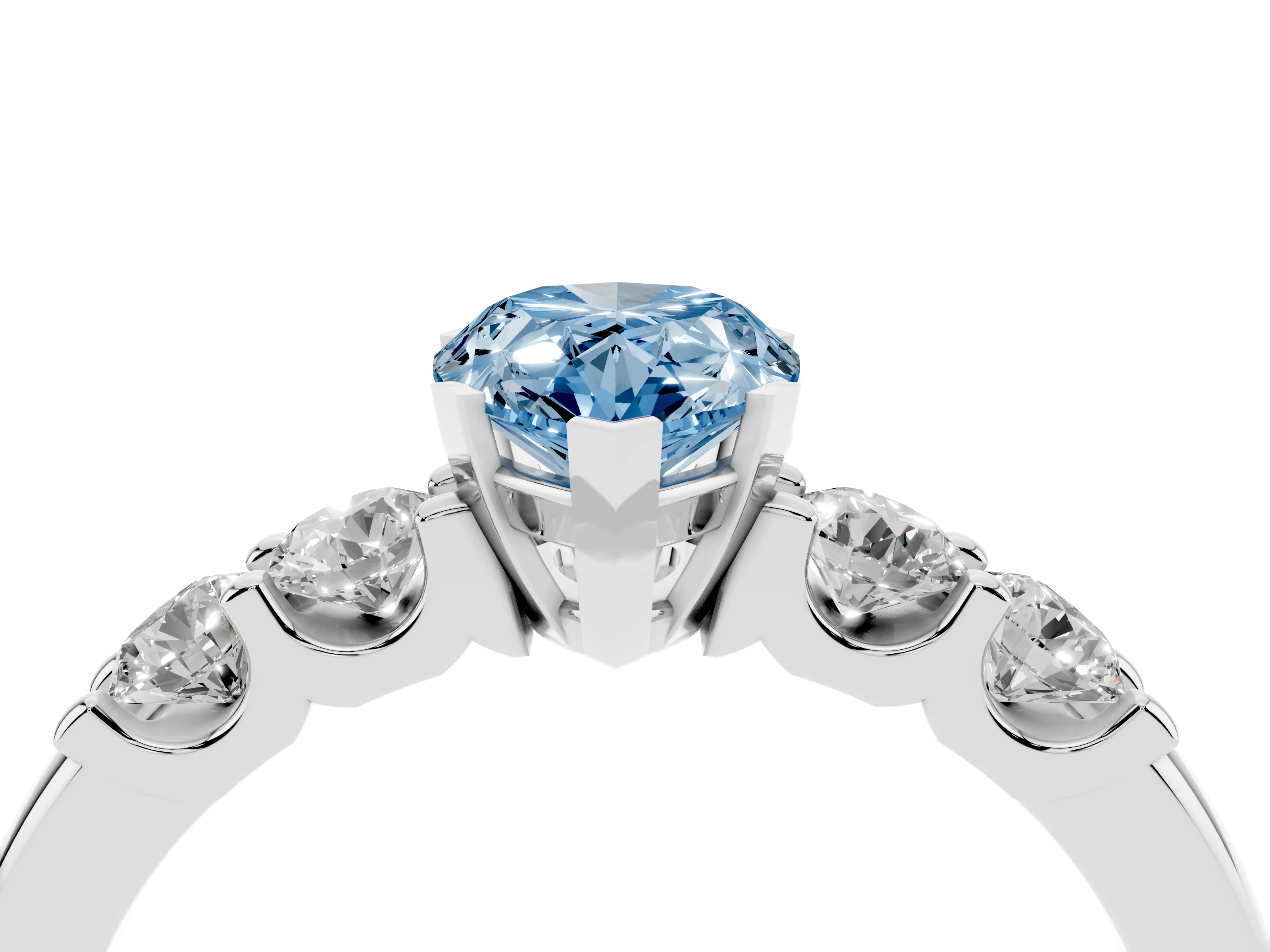 Fancy Blue Pear Cut Diamond Five-Stone Prong Set Engagement Ring Set in White gold with Channel Band