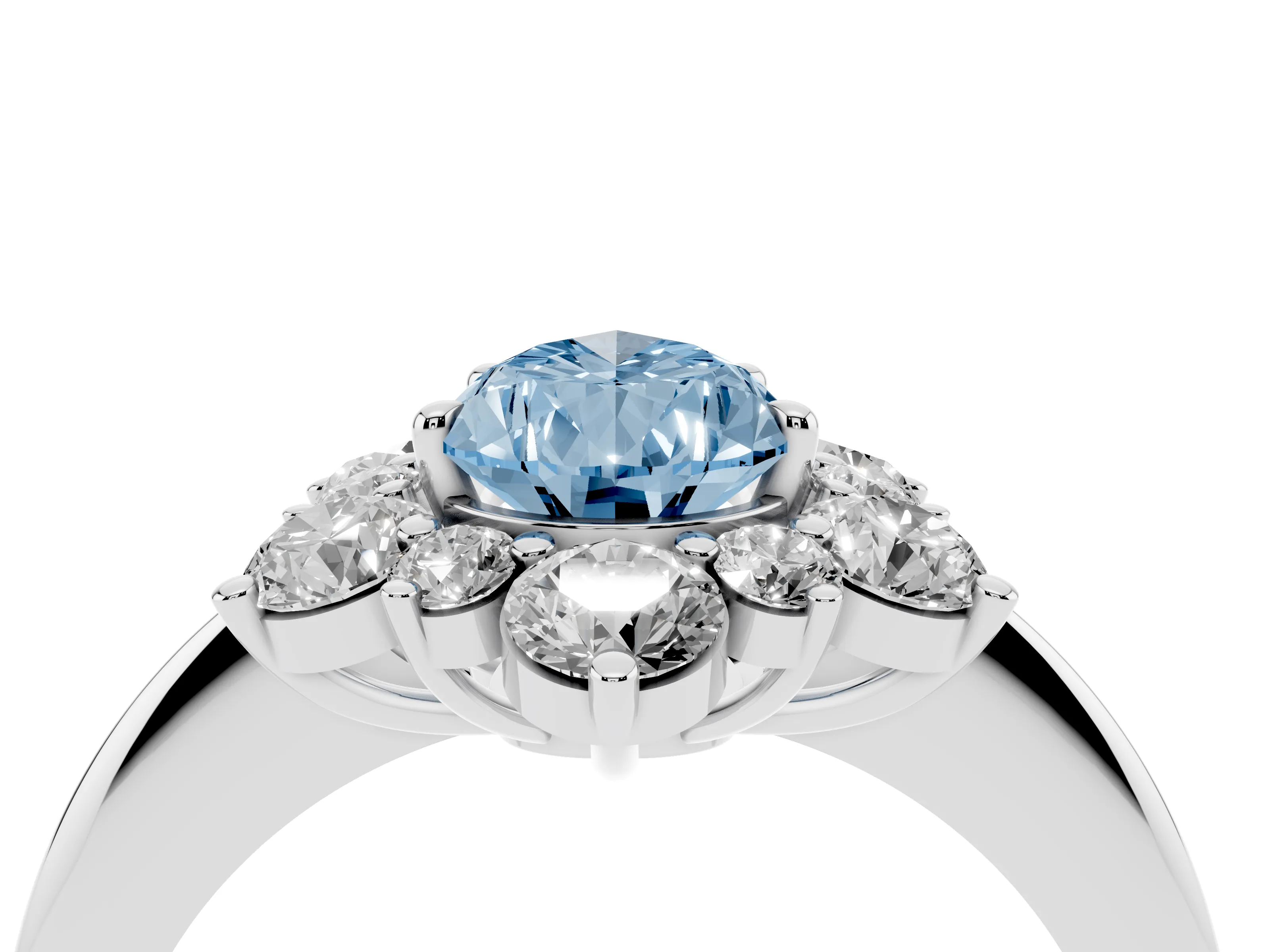 Fancy Blue Pear Cut Diamond Cluster Halo Ring Set in White gold with Solitaire Band and Prong Setting