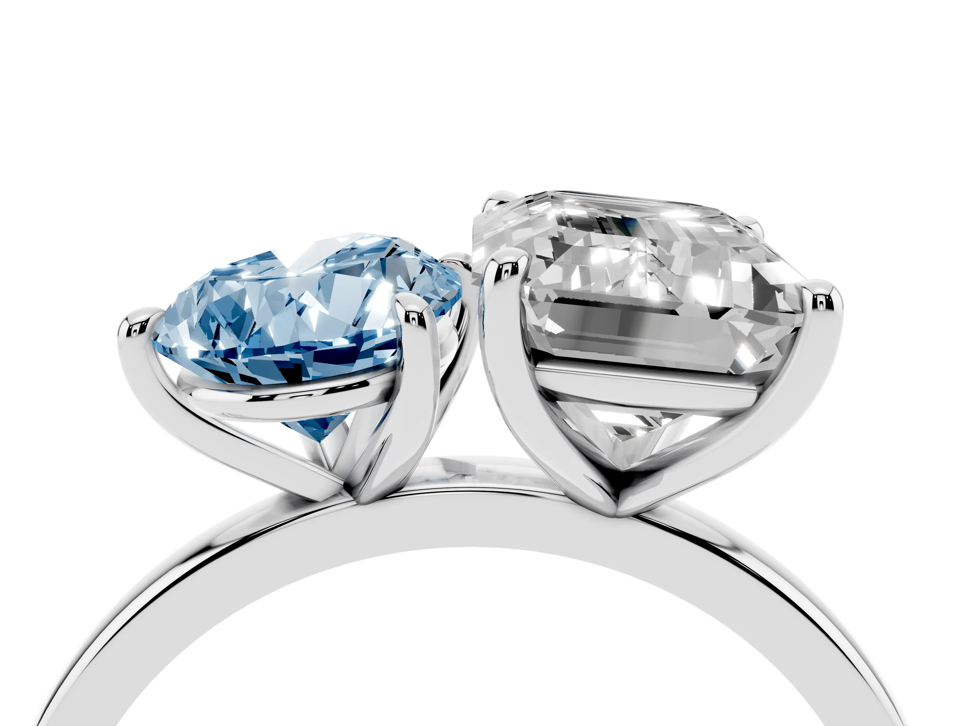 Fancy Blue Pear Cut and Emerald Cut Toi Moi Ring Set in White gold with Prong Setting