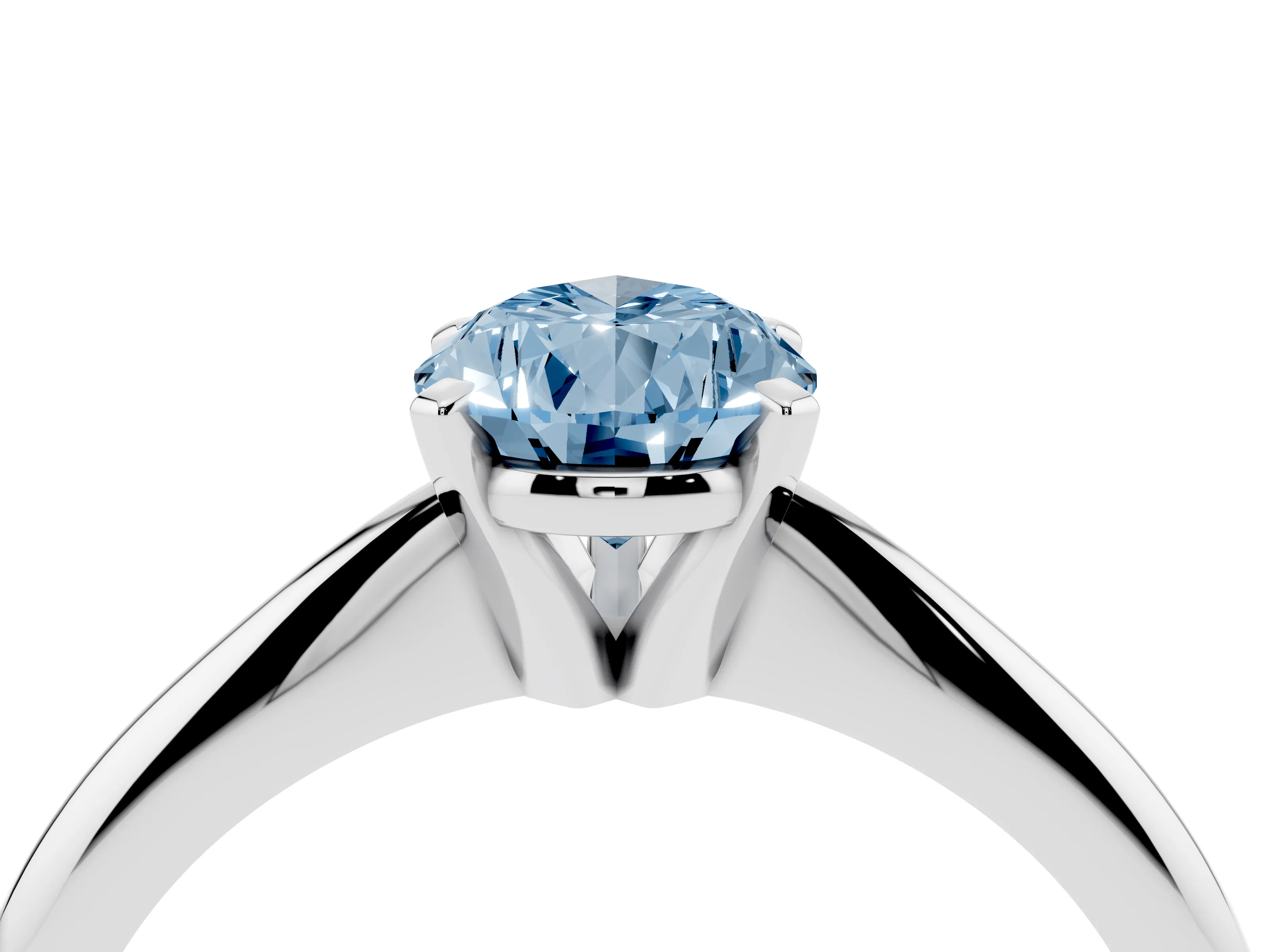 Fancy Blue Pear Cut Diamond Solitaire Ring Set in Platinum with Prong Setting on a Plain Round Band
