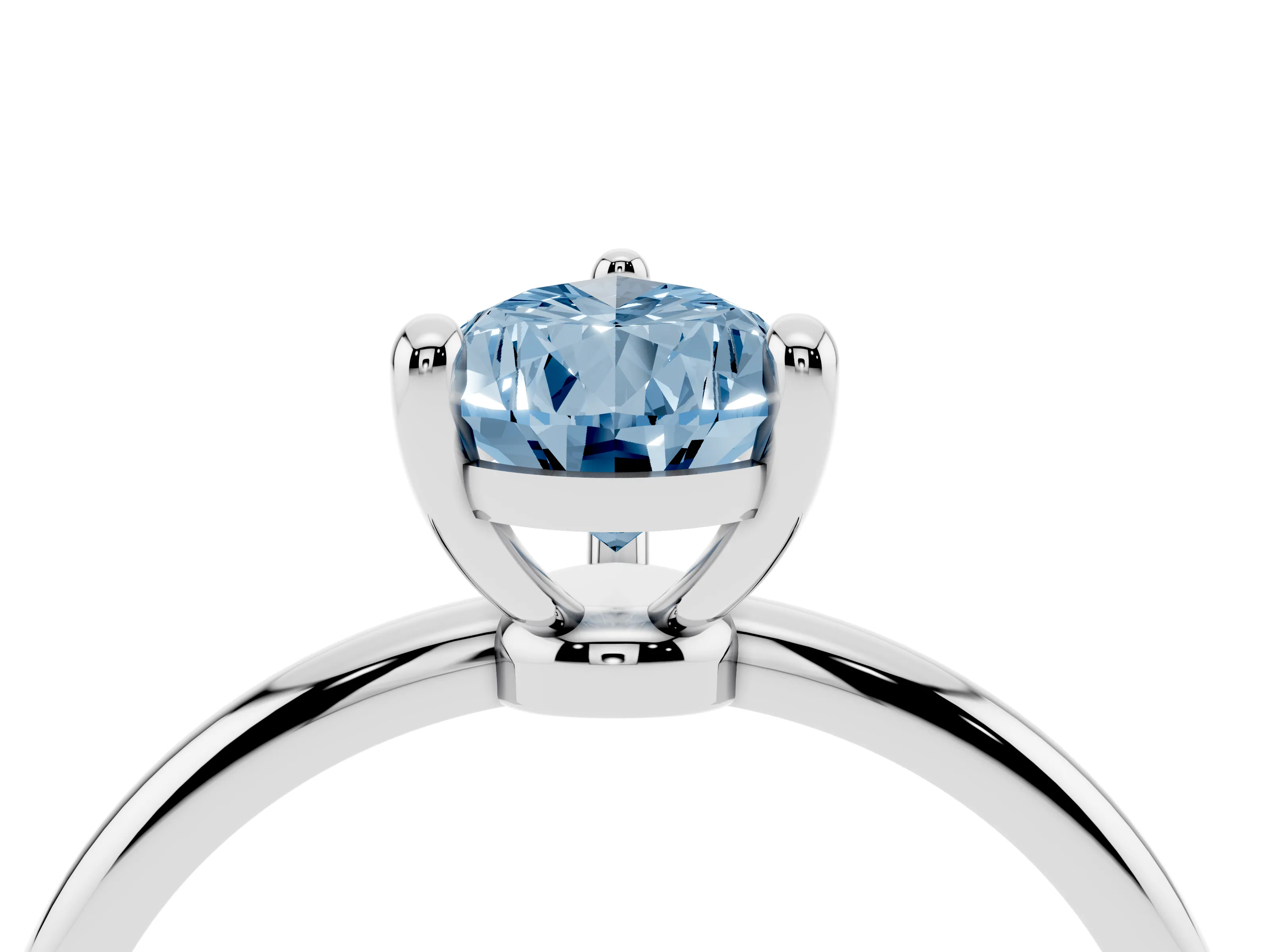 Fancy Blue Pear Cut Diamond Solitaire Ring Set in White gold with Secure Prong Setting on a Classic Band