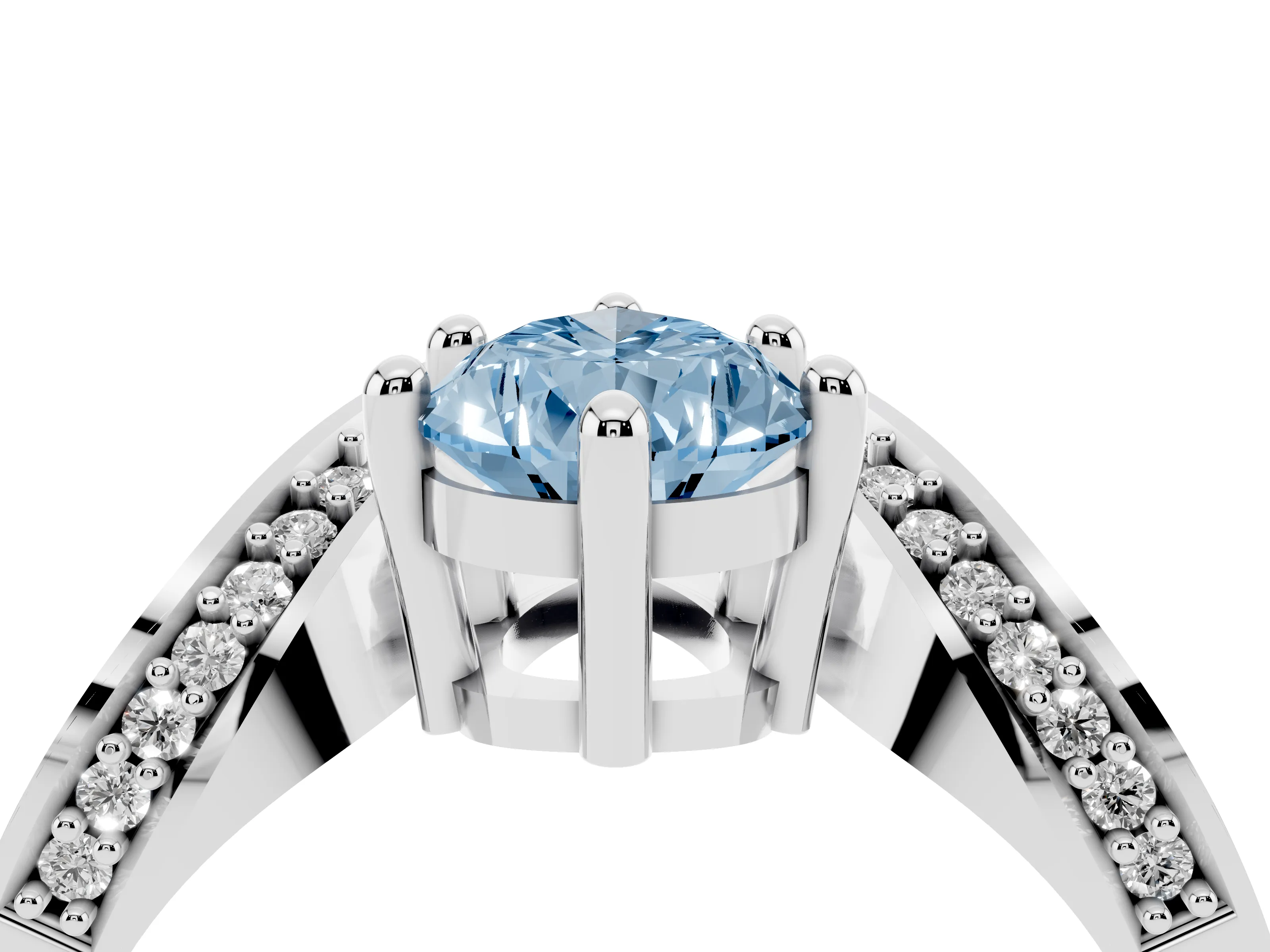 Fancy Blue Pear Cut Diamond Solitaire Engagement Ring Set in Silver with Pavé Shoulders