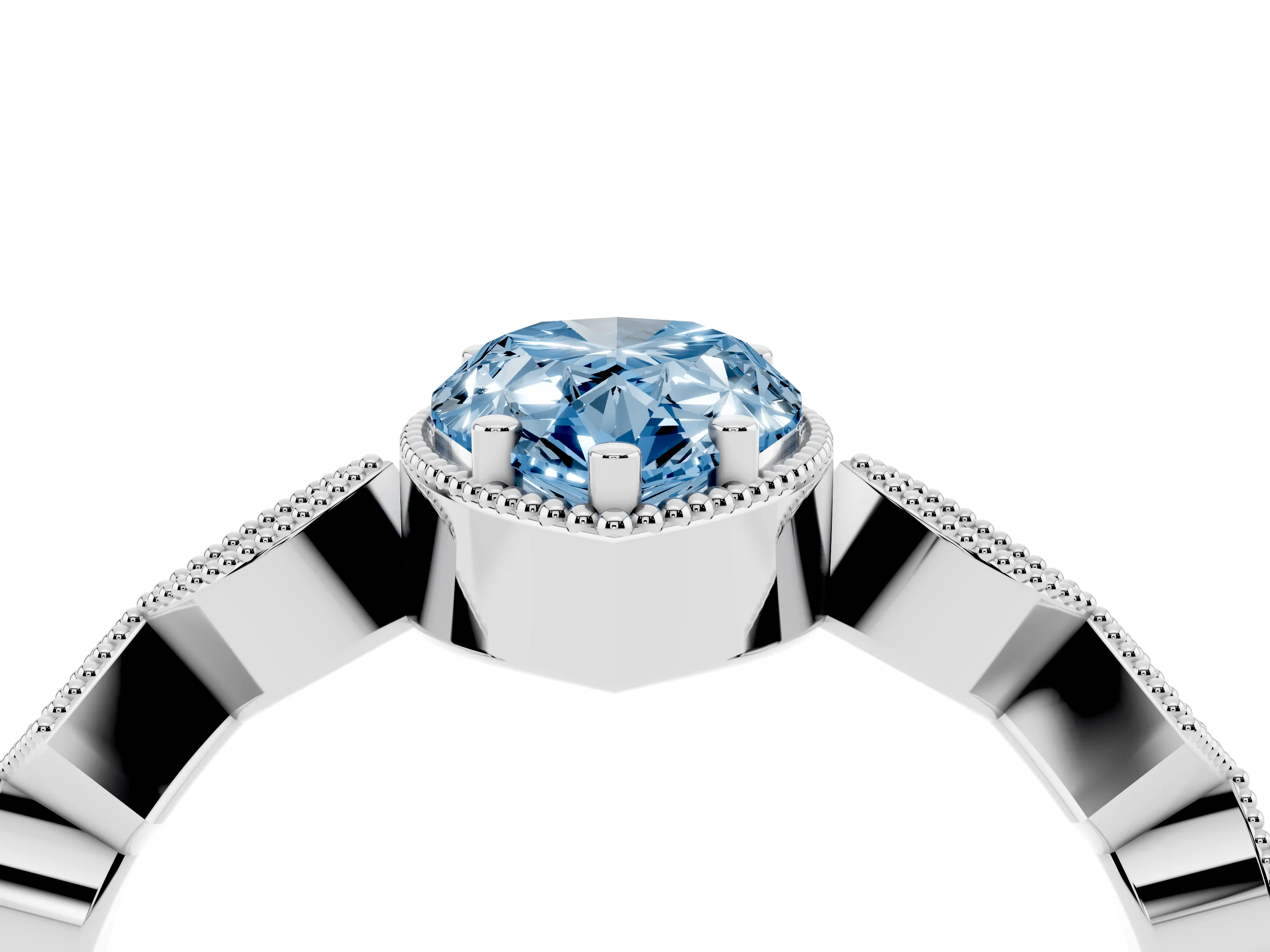 Fancy Blue Pear Cut Diamond Milgrain Marquise Twist Band Ring Set in White gold with Prong Setting