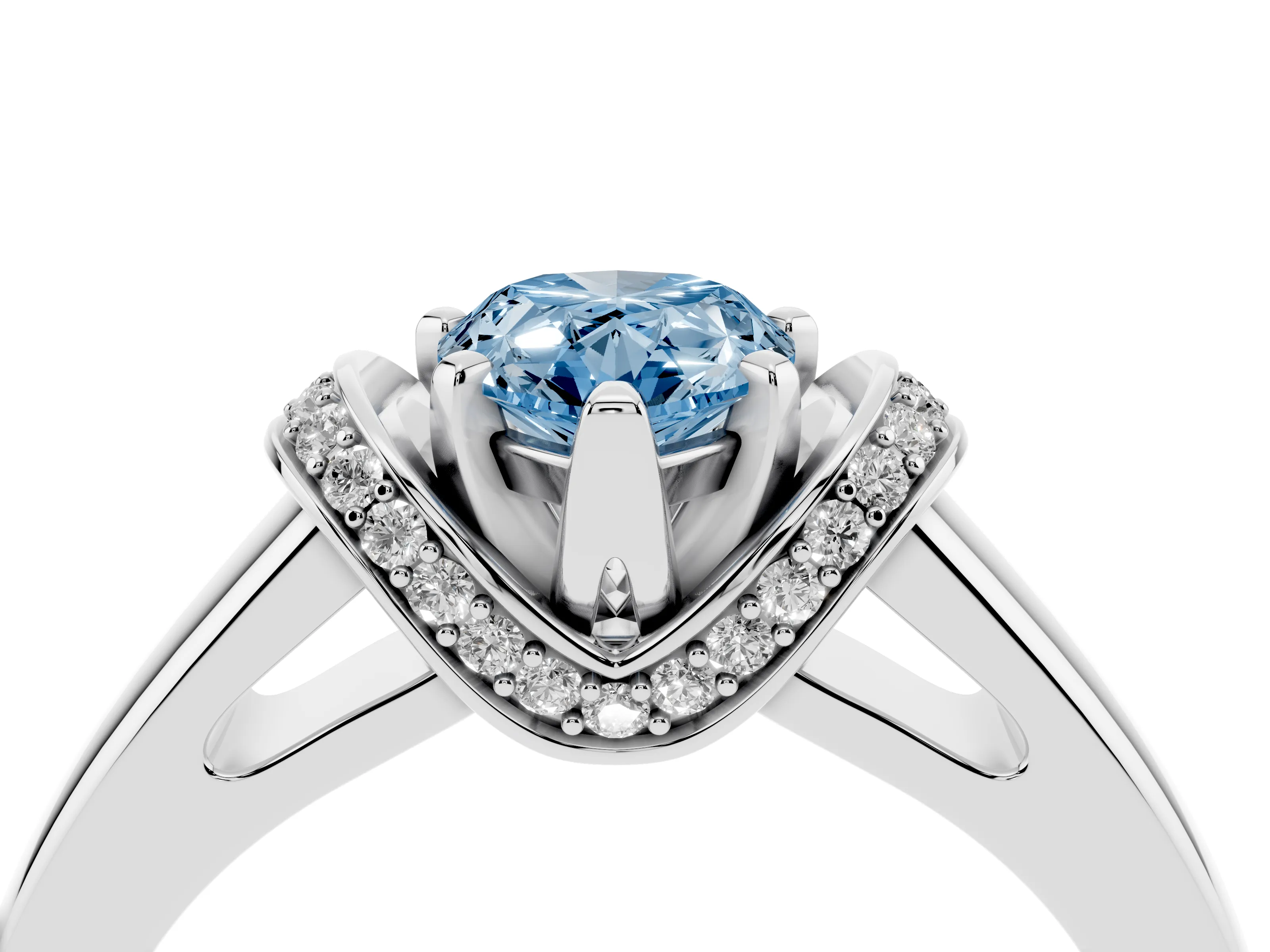 Fancy Blue Pear Cut Diamond Pavé Band Solitaire Ring Set in Platinum with Prong Setting