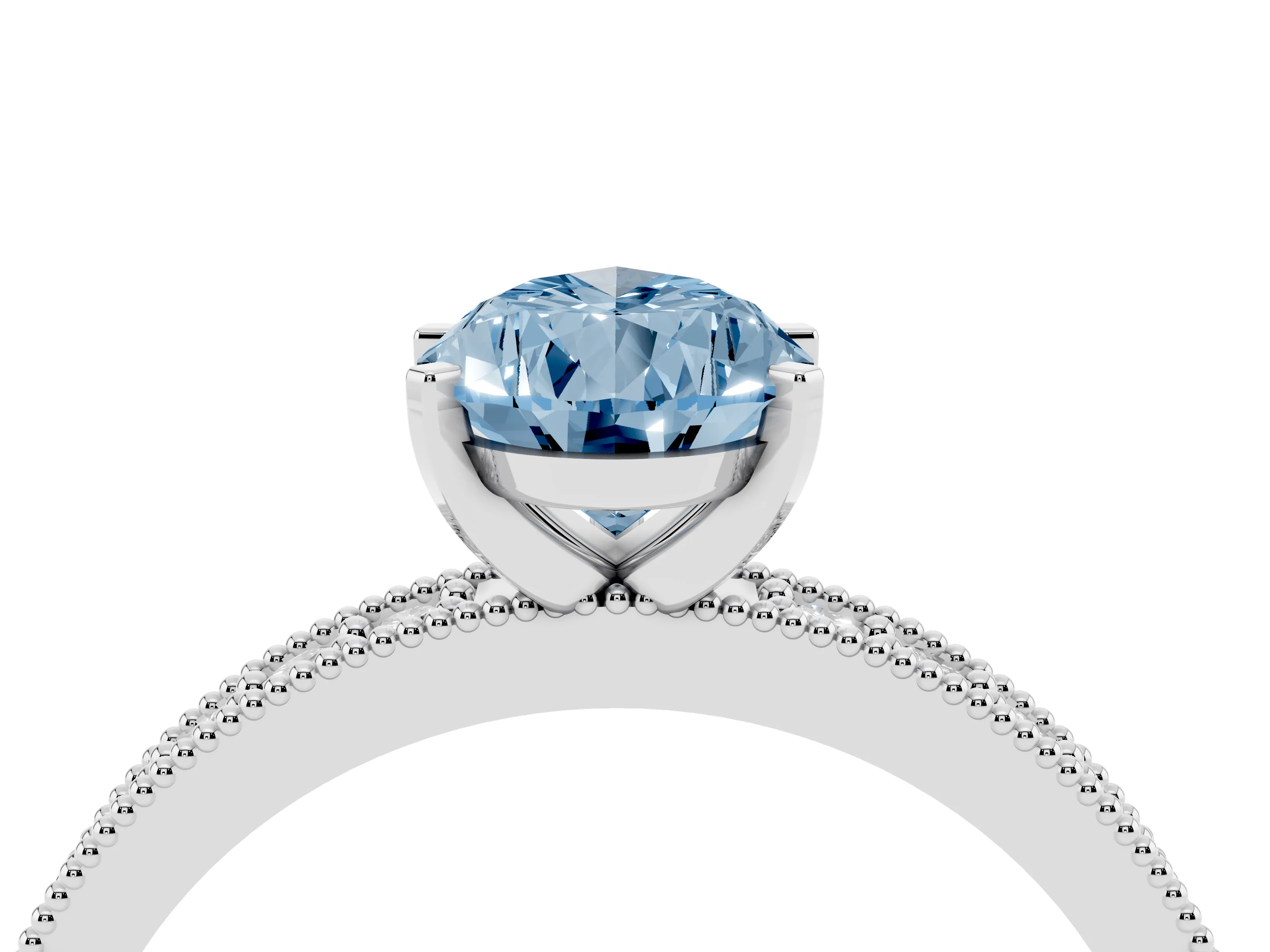 Fancy Blue Pear Cut Diamond Milgrain Pavé Engagement Ring Set in White gold with Prong Setting