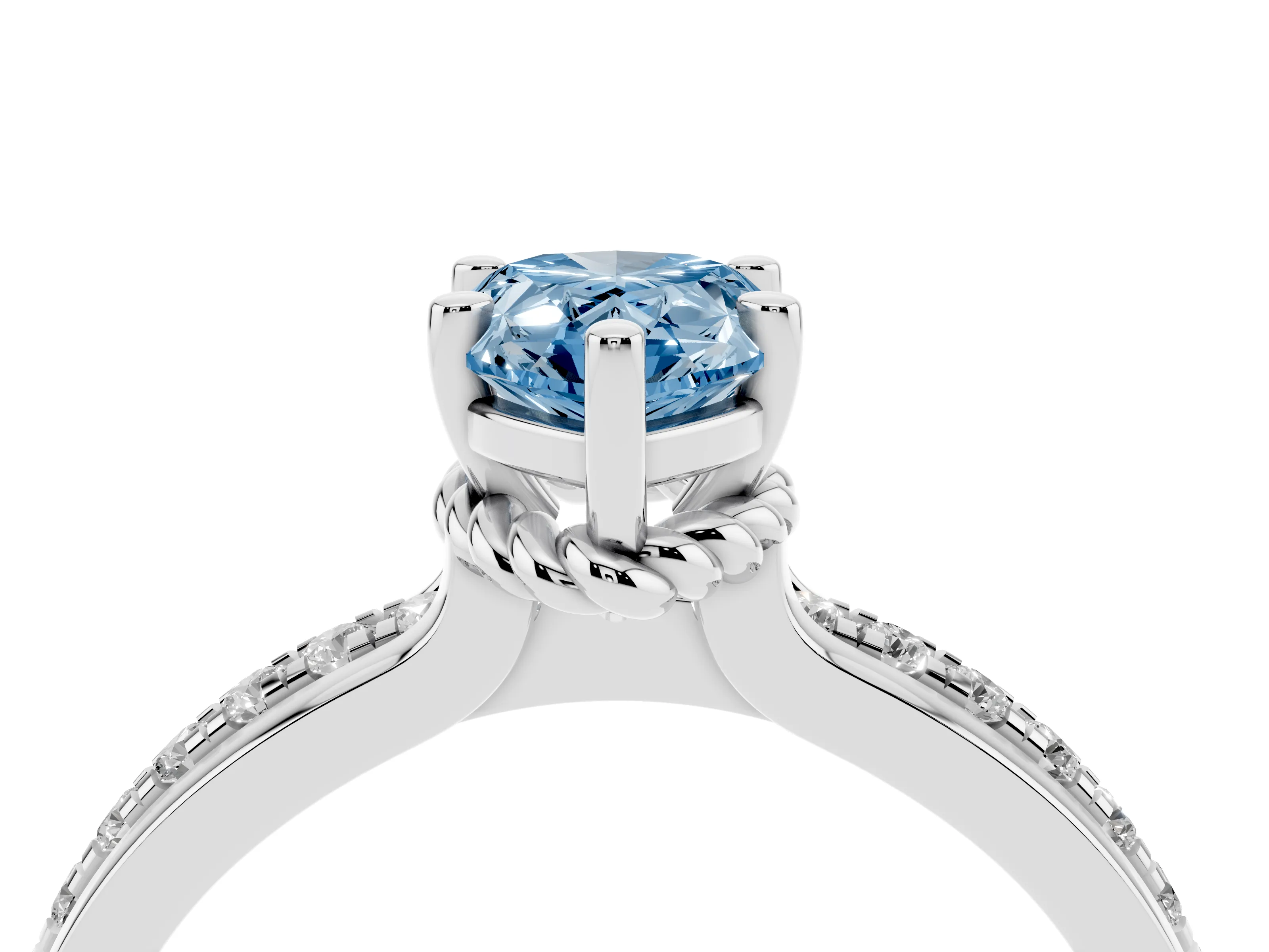 Fancy Blue Pear Cut Diamond Solitaire Ring Set in Platinum with Channel Set Band and Prong Setting