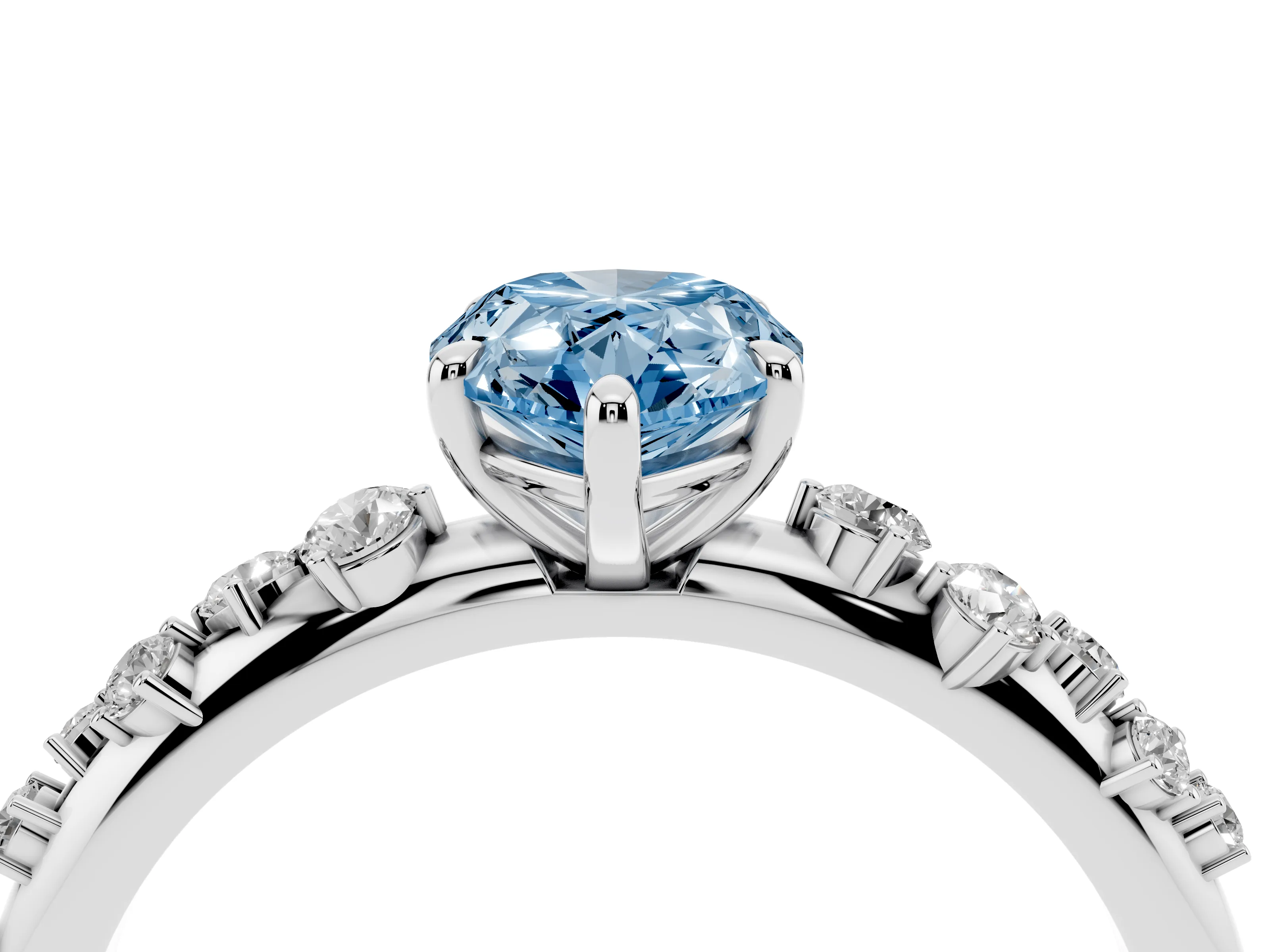 Fancy Blue Pear Cut Diamond Cluster Solitaire Ring Set in Platinum with Prong Setting