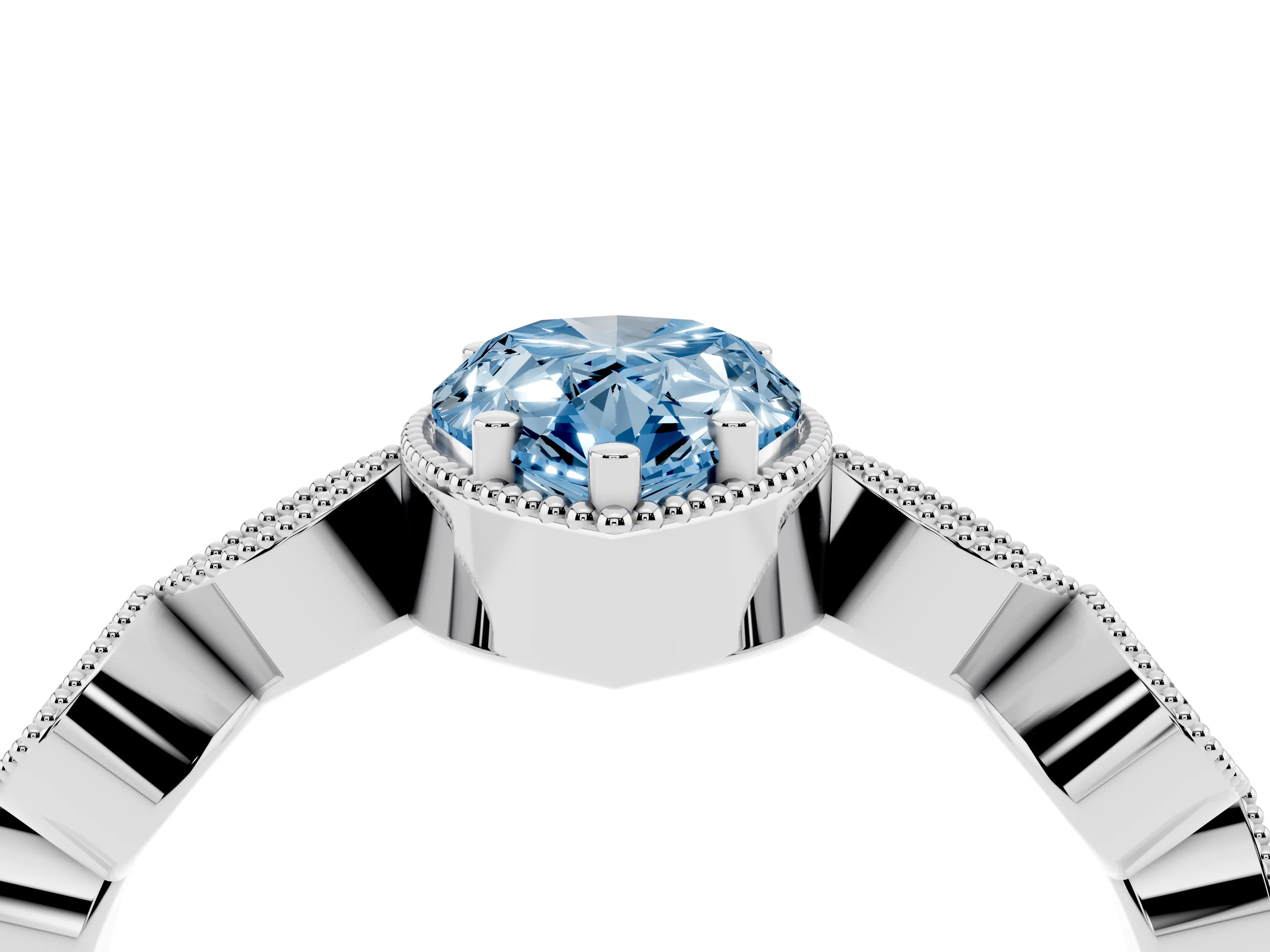 Fancy Blue Pear Cut Diamond Vintage-Inspired Milgrain Ring Set in Silver with Marquise Stations of Round Accents