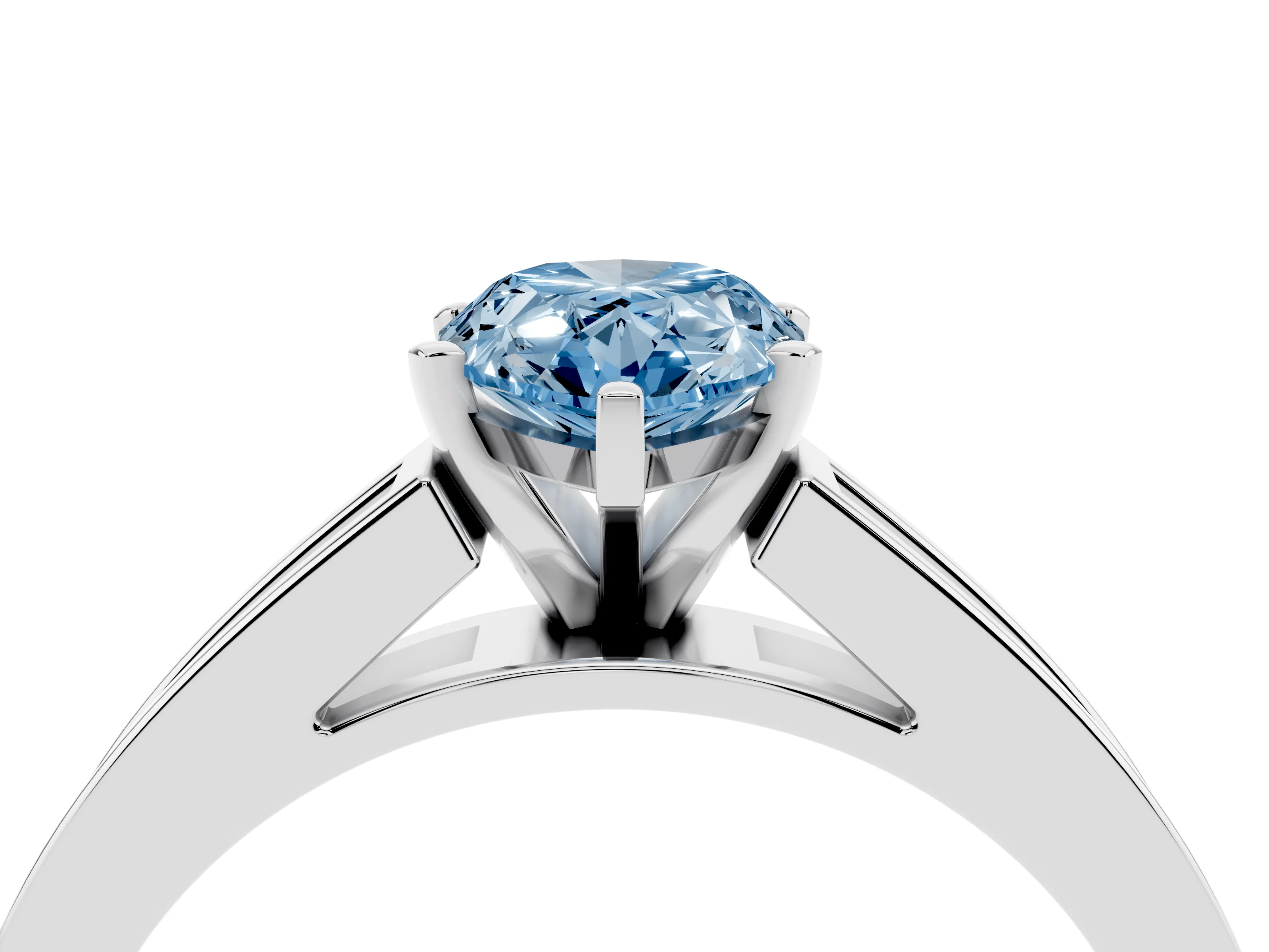 Fancy Blue Pear Cut Diamond Solitaire Ring Set in Silver with Channel-Set Band and Prong Setting