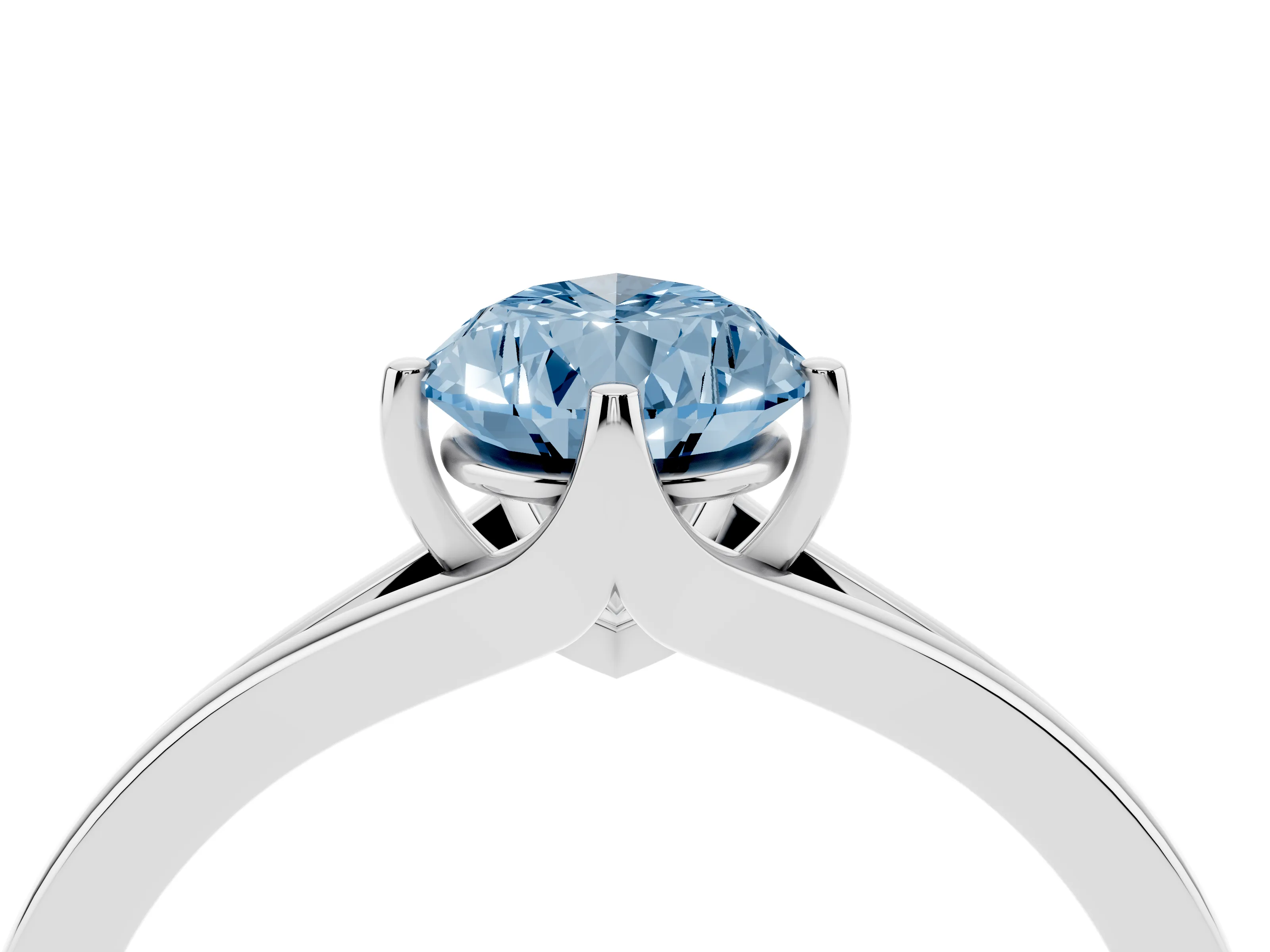 Fancy Blue Pear Cut Diamond Solitaire Ring Set in White gold with Polished Tapered Band and Prong Setting