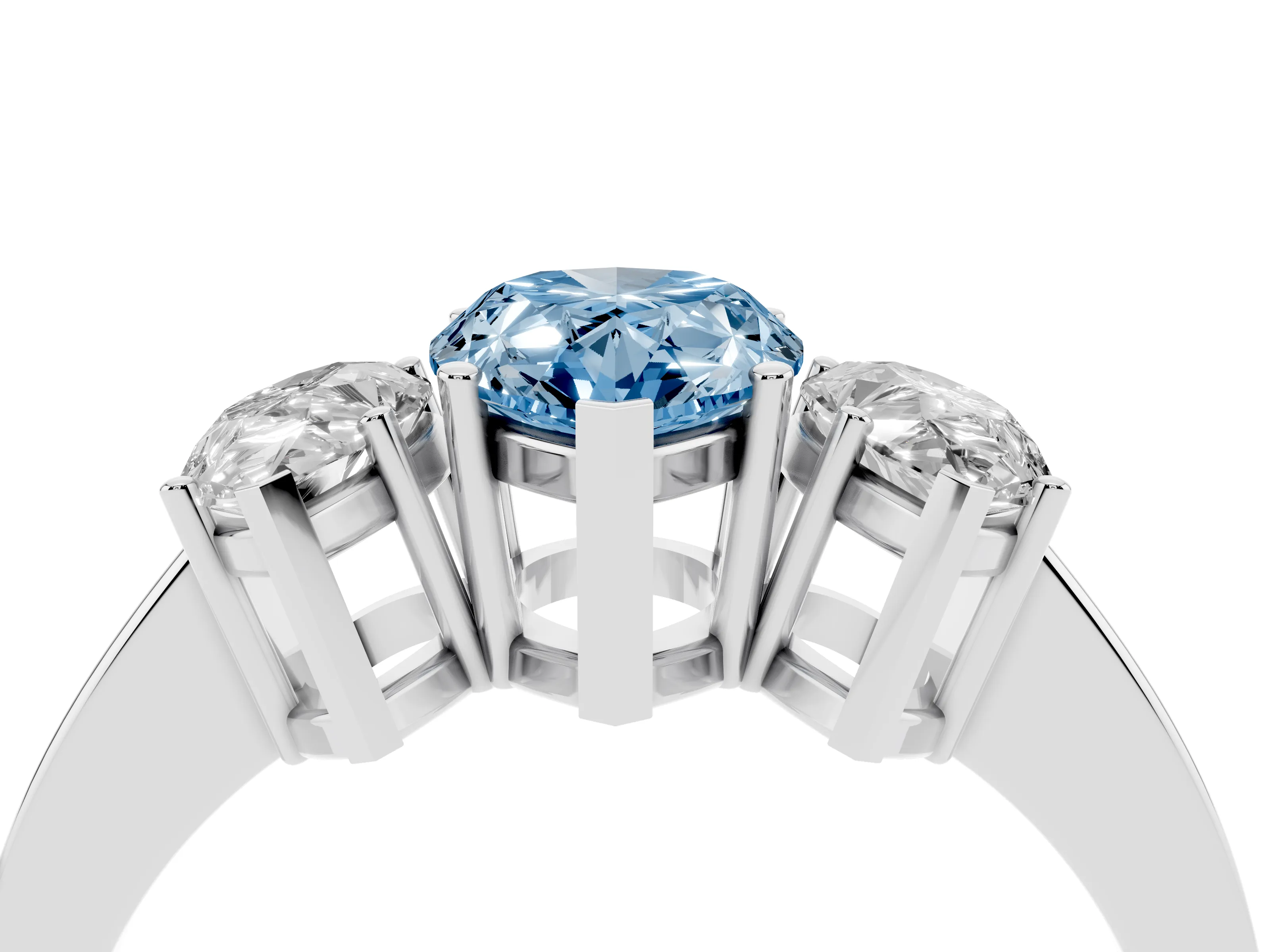 Fancy Blue Pear Cut Diamond Three-Stone Engagement Ring Set in Platinum with Flat Band