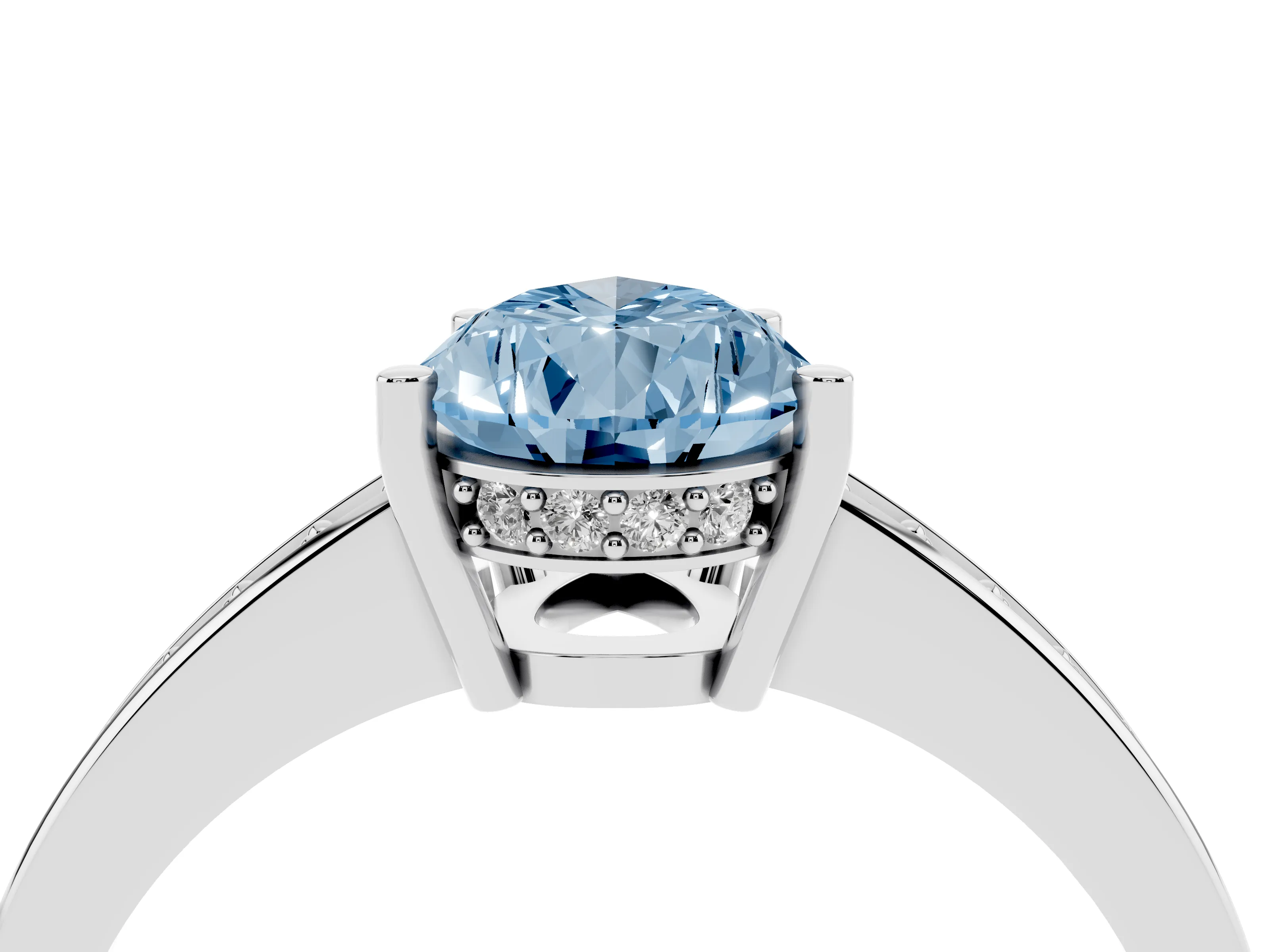 Fancy Blue Pear Cut Diamond Pavé Band Prong Set Solitaire Ring Set in White gold