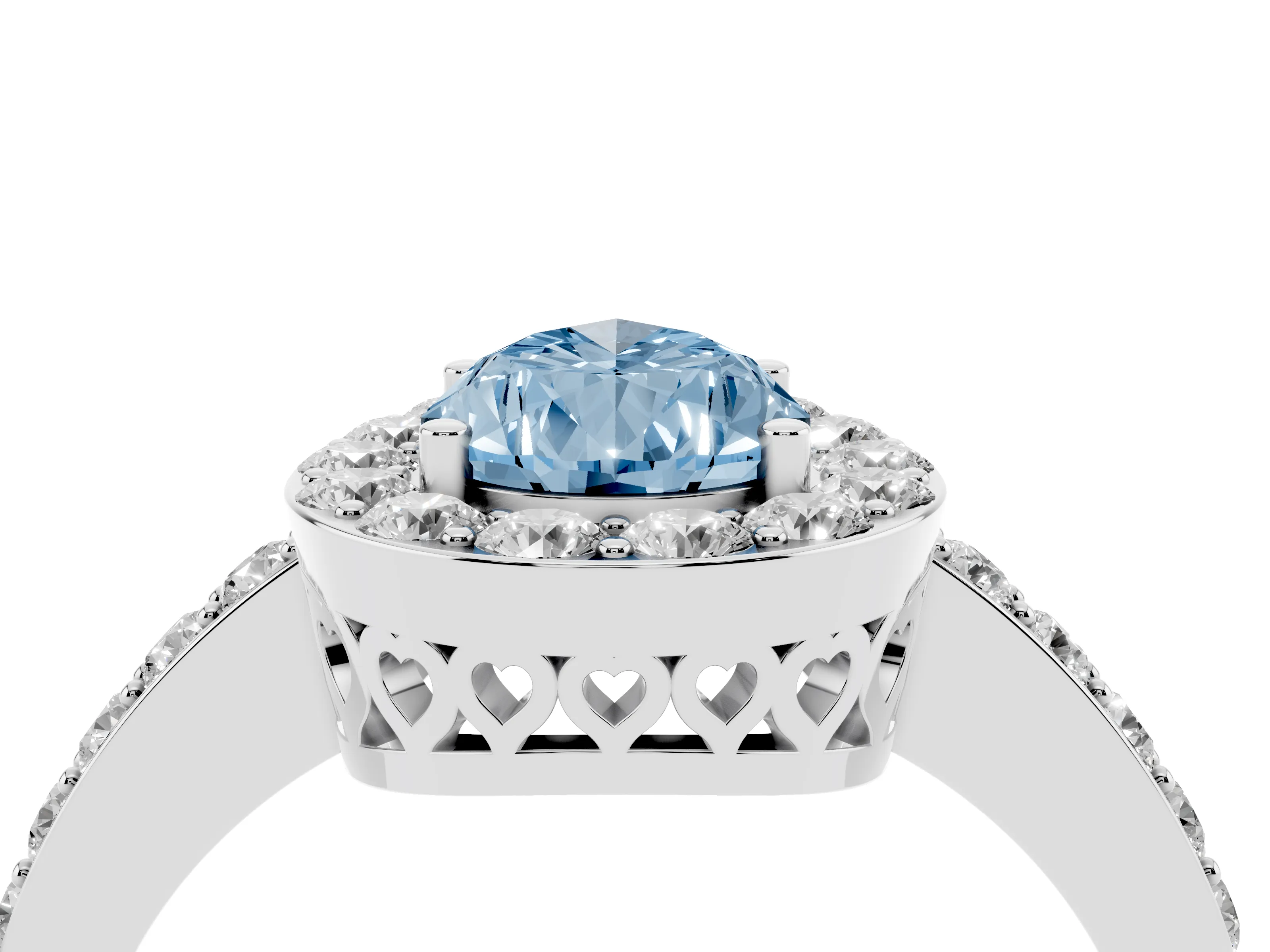 Fancy Blue Pear Cut Diamond Halo Ring Set in White gold with Pavé-Setting Band and Open Prong Center