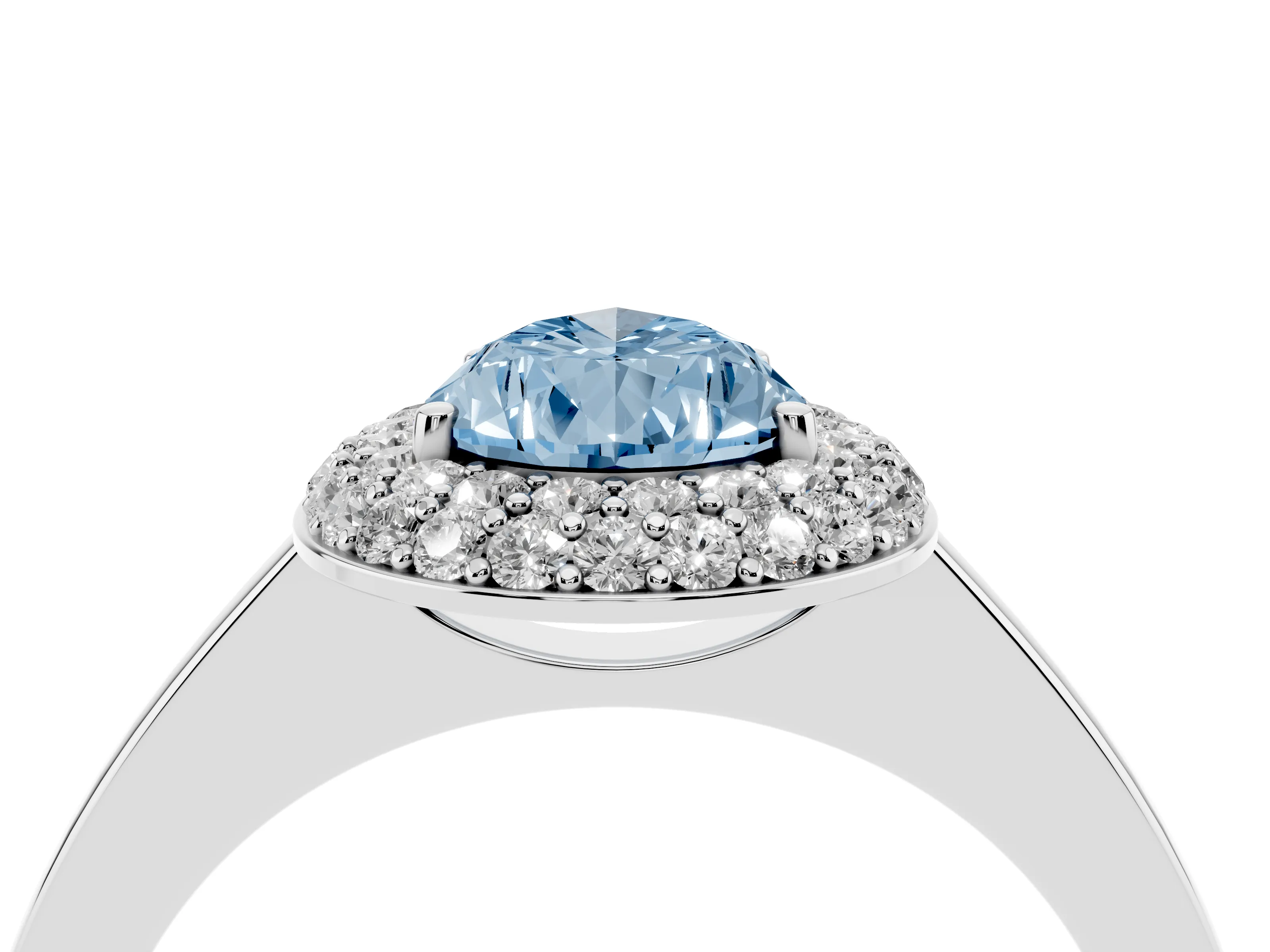 Fancy Blue Pear Cut Diamond Halo Engagement Ring Set in Platinum with Solitaire Band and Prong Setting