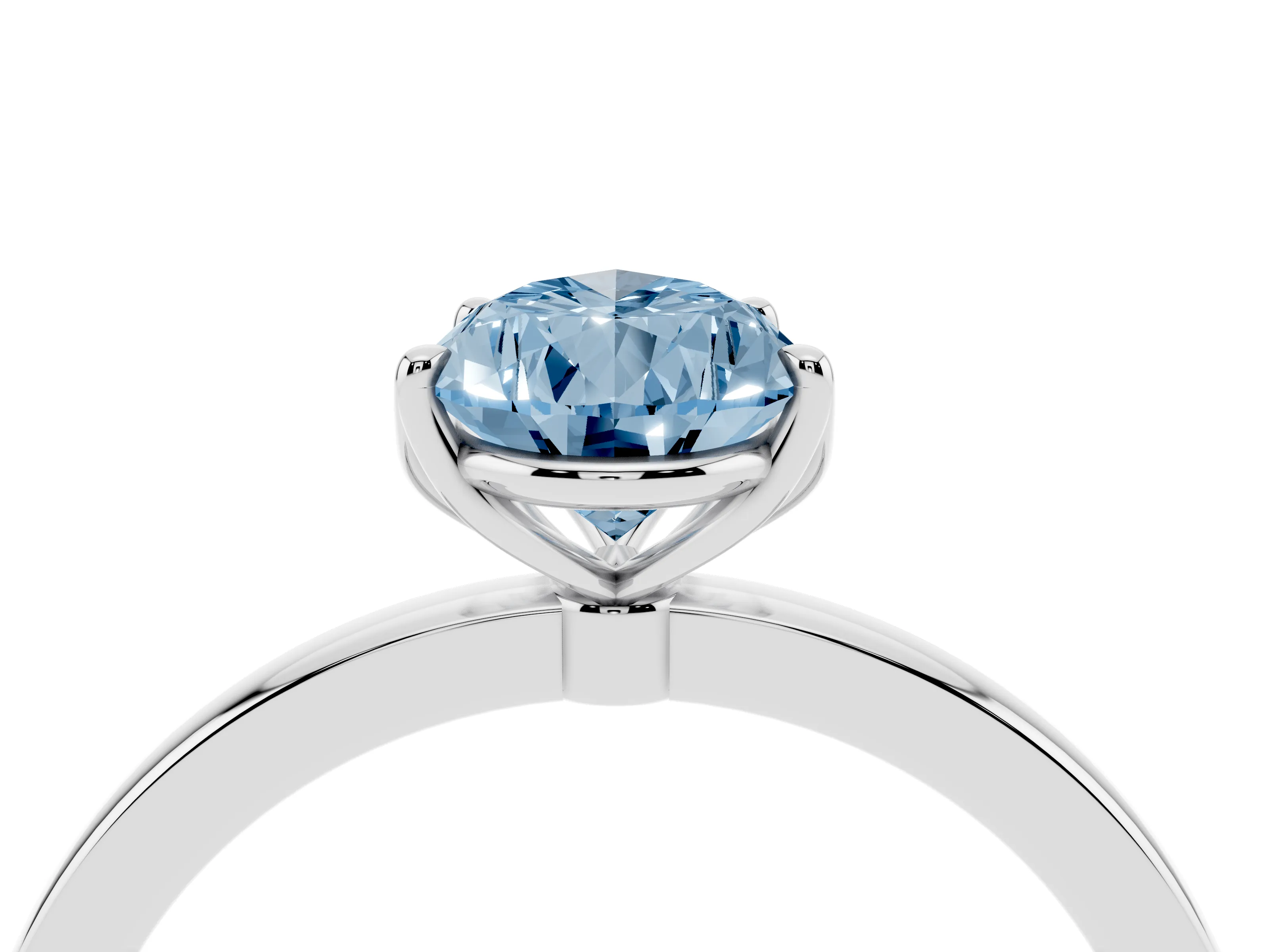 Fancy Blue Pear Cut Diamond Solitaire Ring Set in White gold with Prong Setting and Thin Polished Band
