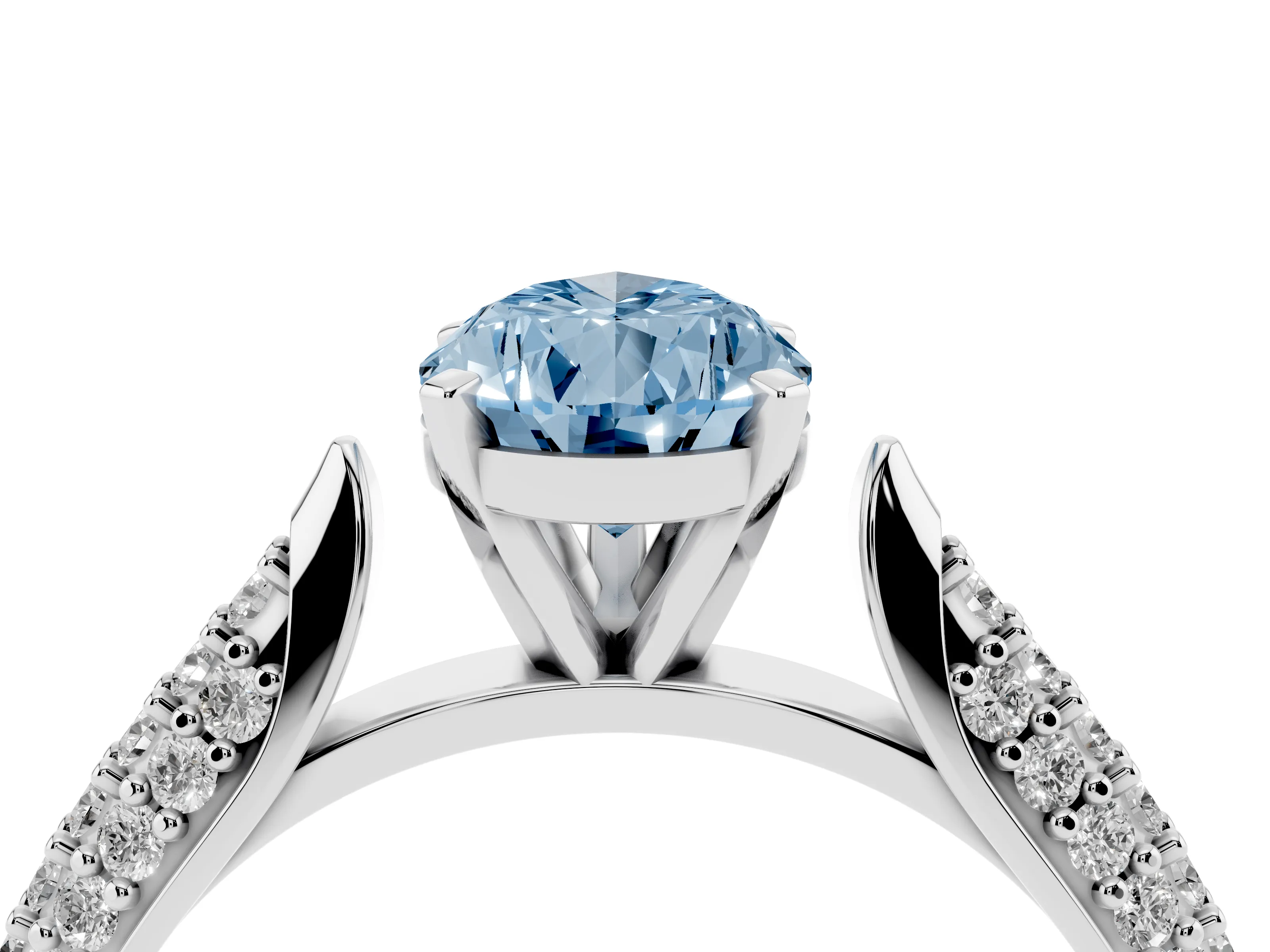 Fancy Blue Pear Cut Diamond Solitaire Engagement Ring Set in Platinum with Multi-Row Round Pavé Band and Prong Setting