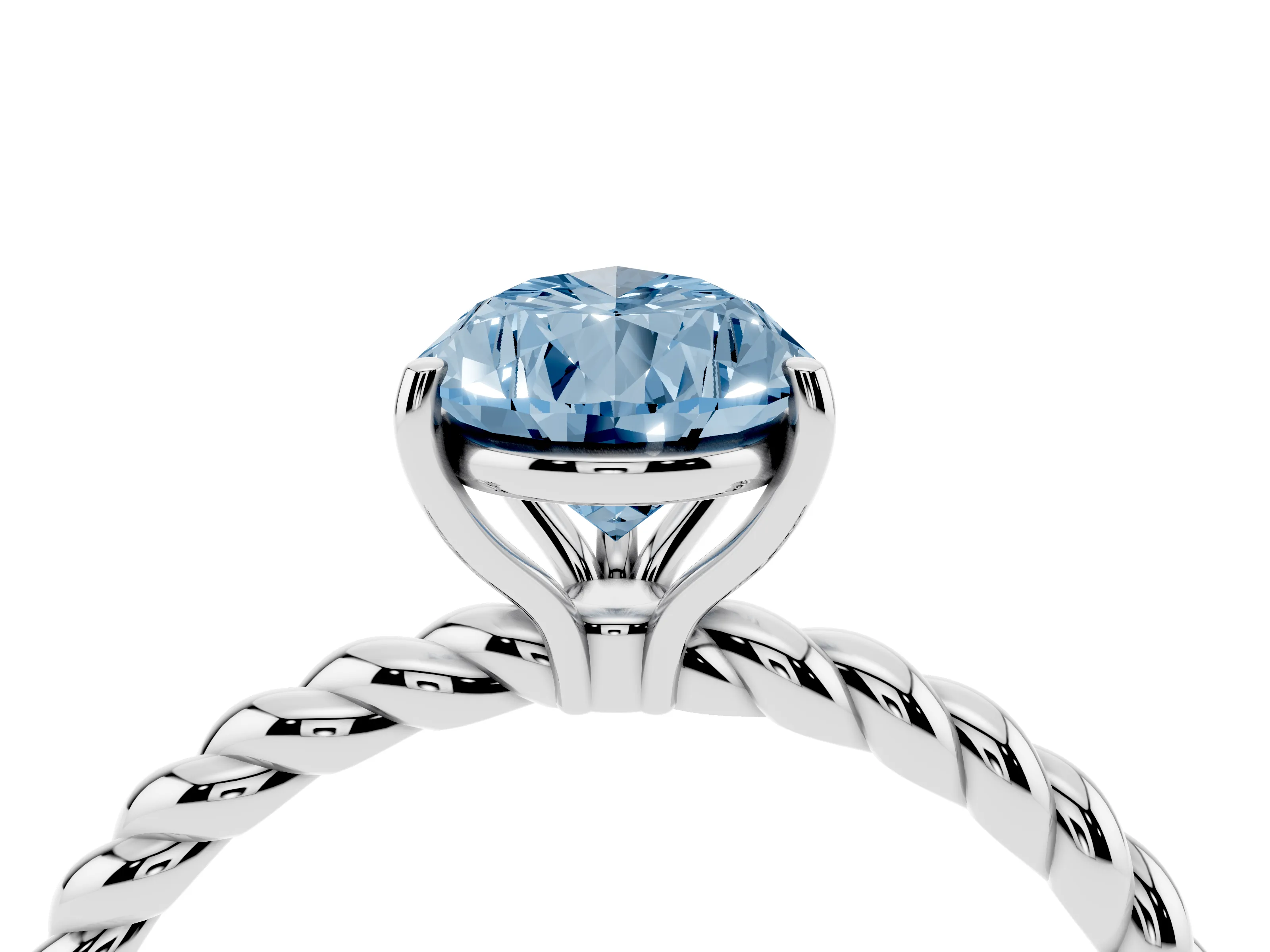 Fancy Blue Pear Cut Diamond Solitaire Ring Set in White gold with Twist Band and Prong Setting