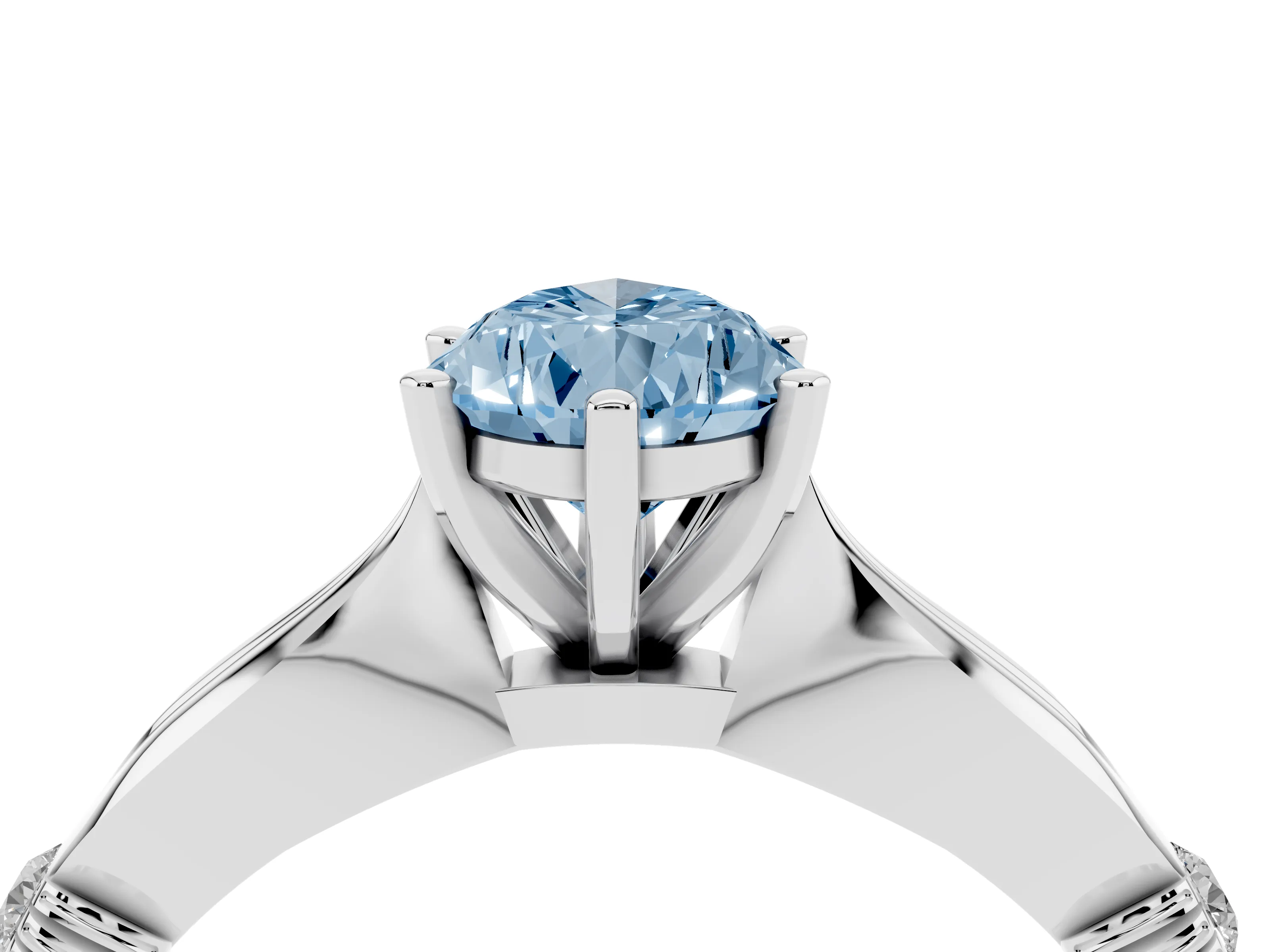 Fancy Blue Pear Cut Diamond Solitaire Twisted Band Ring Set in Silver with Accent Stones and Prong Setting