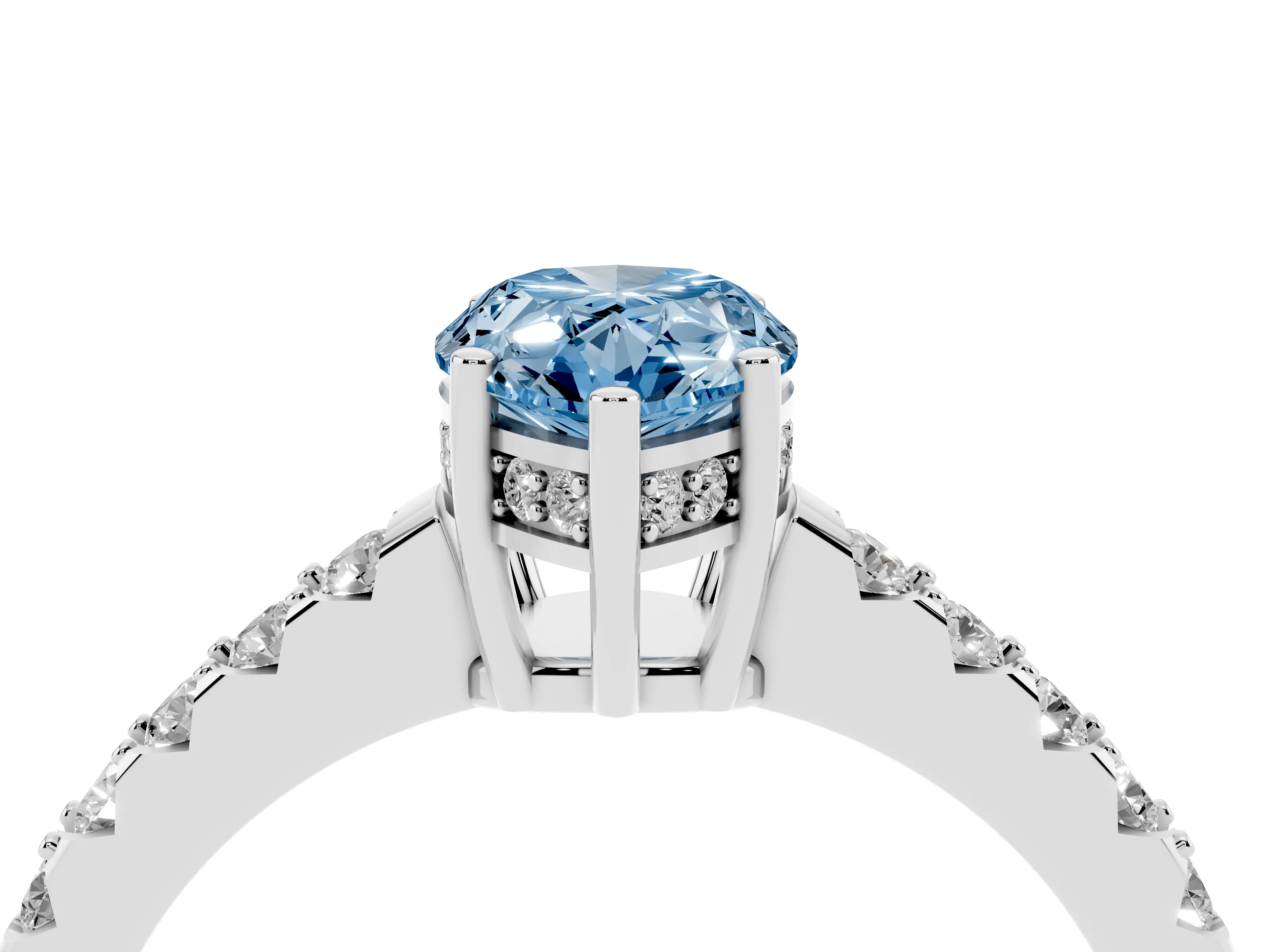 Fancy Blue Pear Cut Diamond Solitaire Engagement Ring Set in Platinum with Pavé Band and Prong Setting