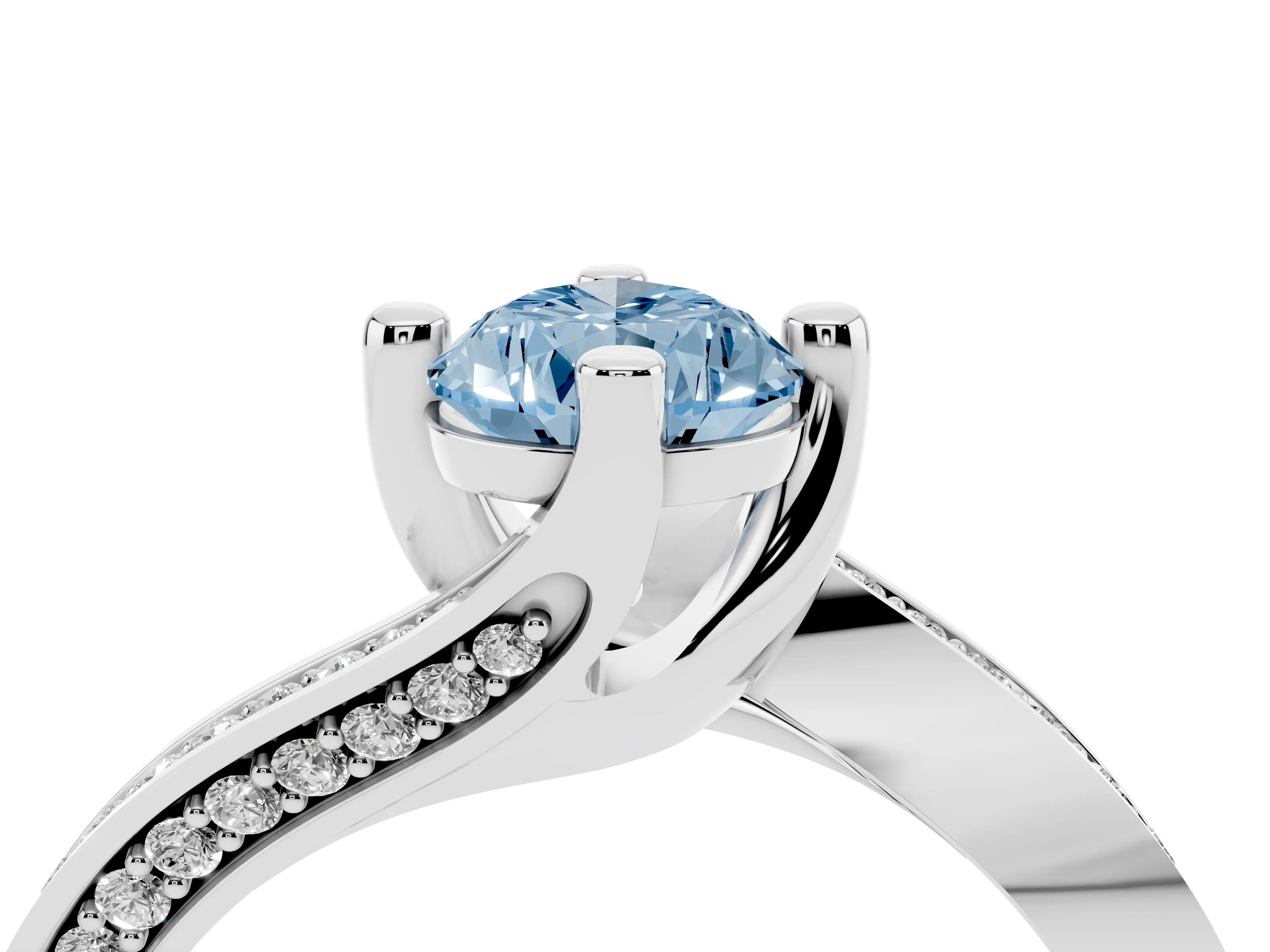 Fancy Blue Pear Cut Diamond Solitaire Ring Set in White gold with Intertwined Pavé Twist Band