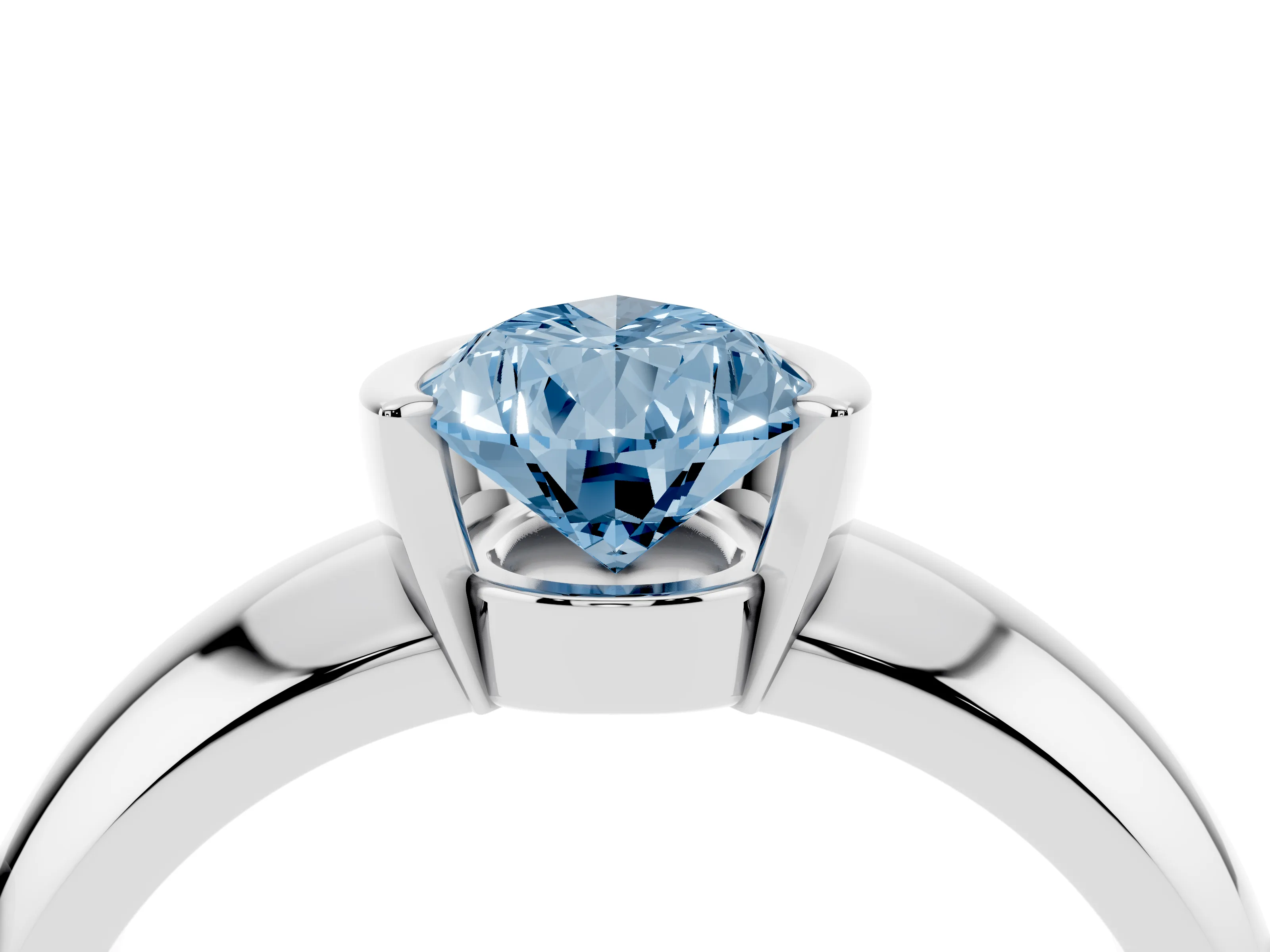 Fancy Blue Pear Cut Diamond Solitaire Tension Set Ring Set in White gold with Wide Band