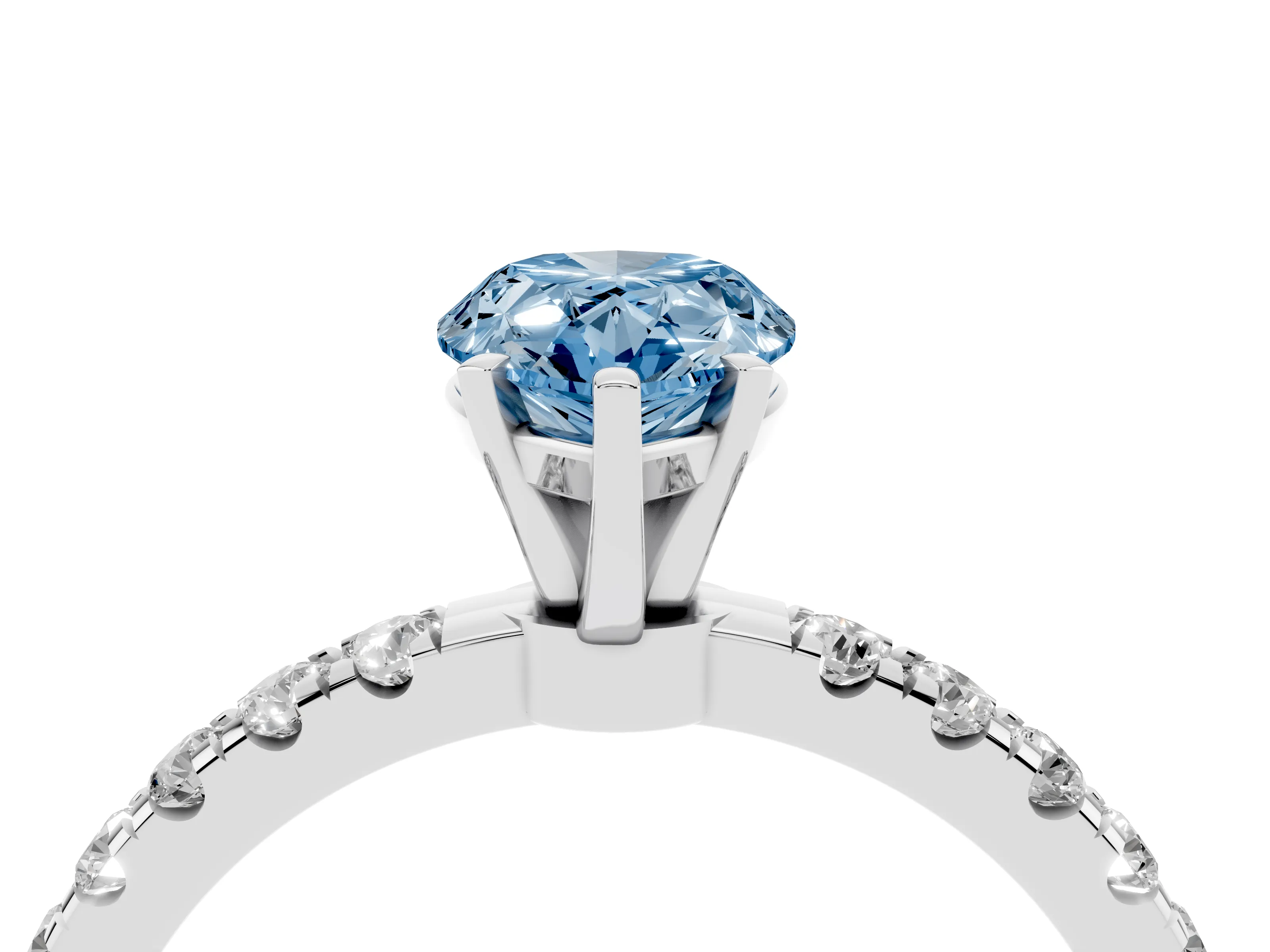 Fancy Blue Pear Cut Diamond Solitaire Ring Set in White gold with Pavé Accents and Prong Setting
