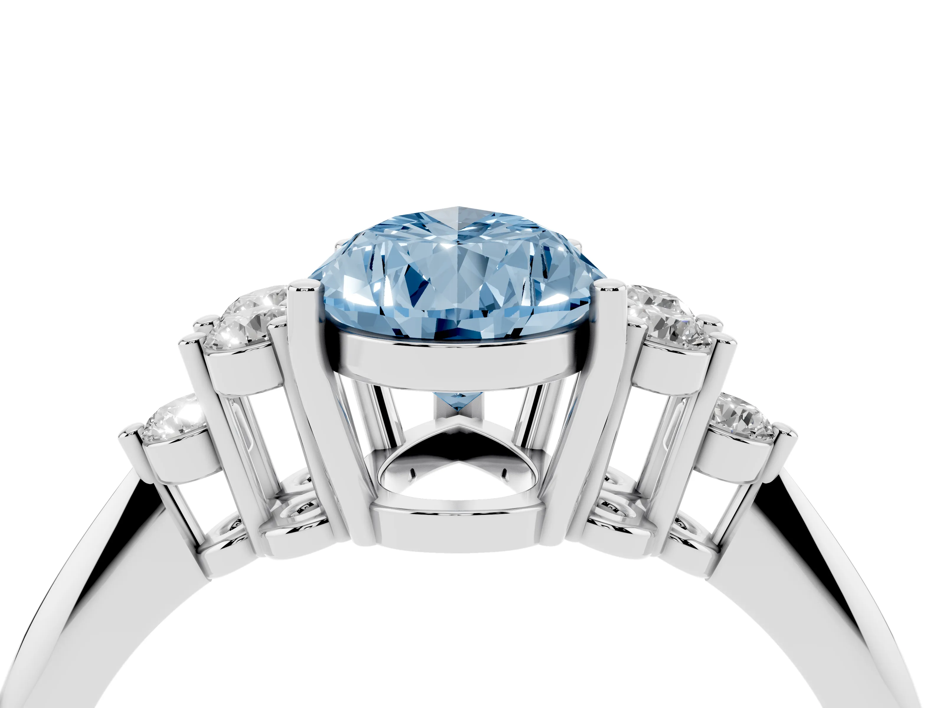 Fancy Blue Pear Cut Diamond Cluster Ring Set in Platinum with Plain Band and Prong Setting