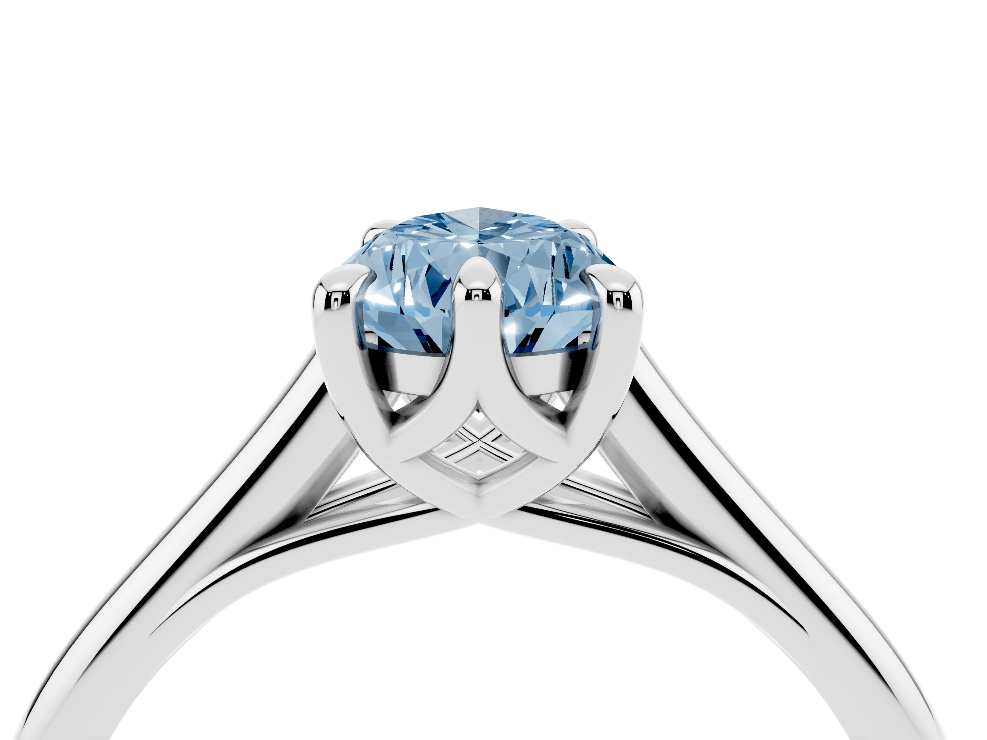 Fancy Blue Pear Cut Diamond Solitaire Engagement Ring Set in Silver with Prong Setting and Plain Classic Band
