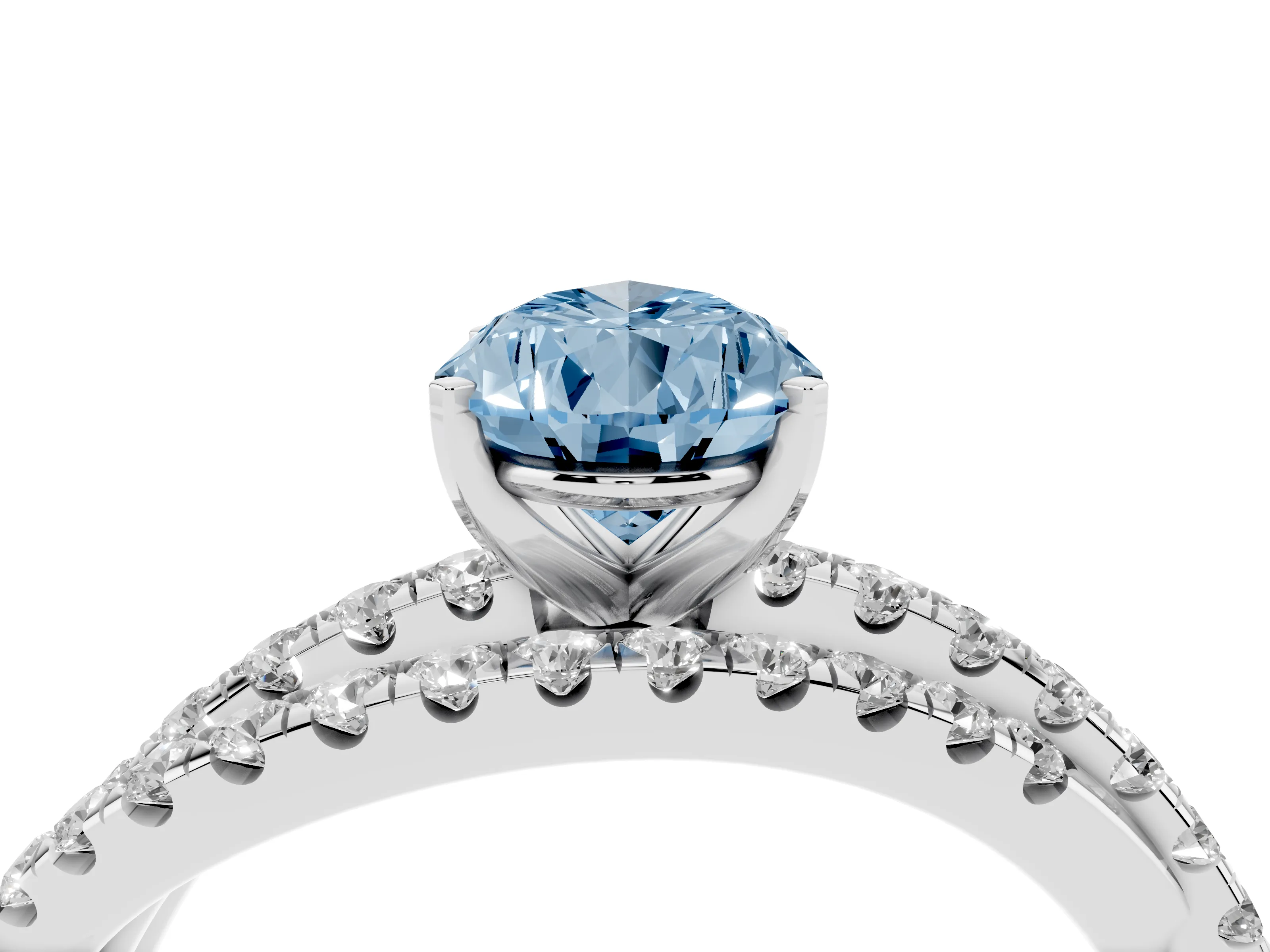 Fancy Blue Pear Cut Diamond Solitaire Twist Band Ring Set in Platinum with Pavé Setting and Prong Head