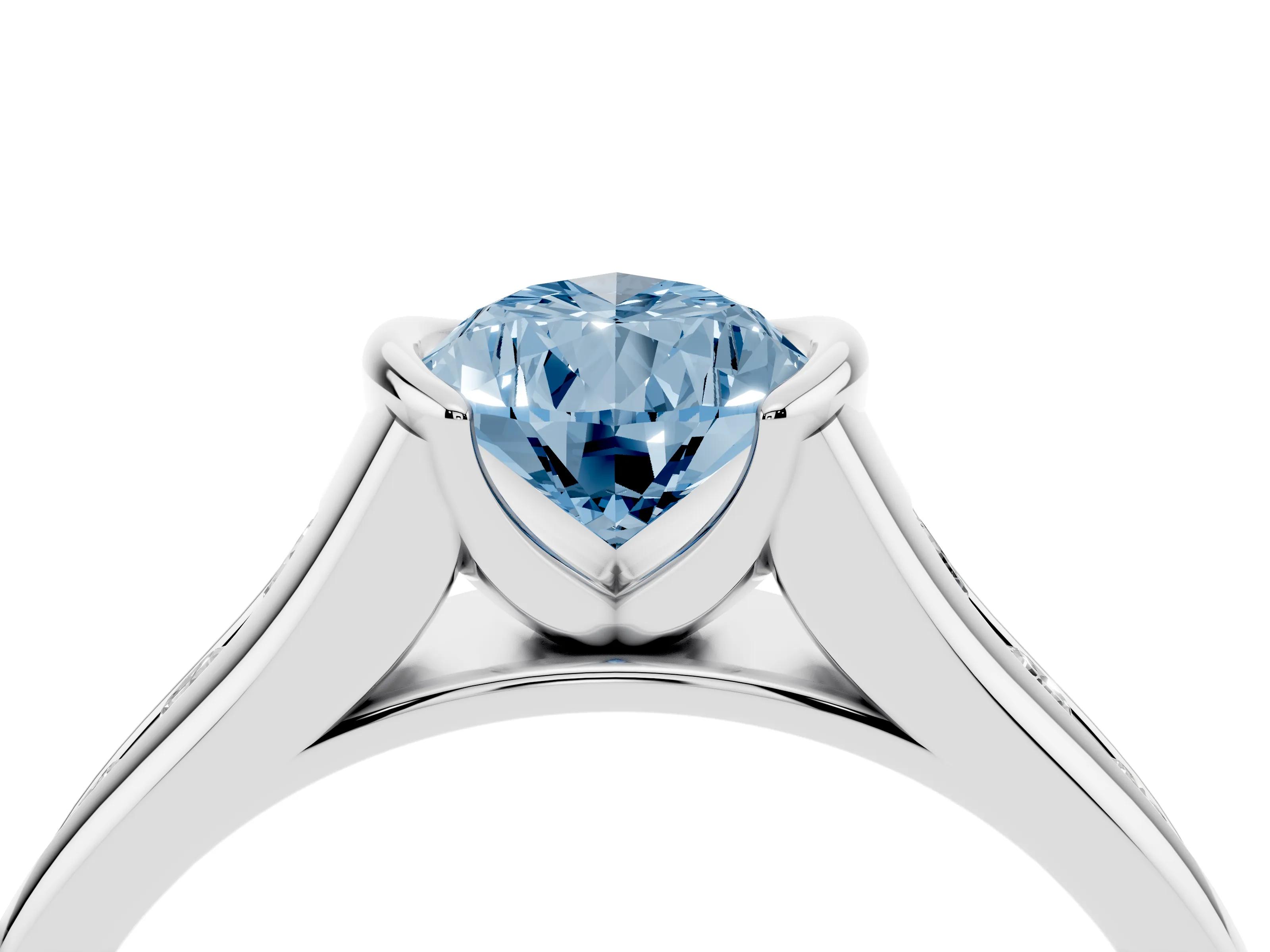 Fancy Blue Pear Cut Diamond Bezel-Set Solitaire Ring Set in Silver with Channel-Set Band