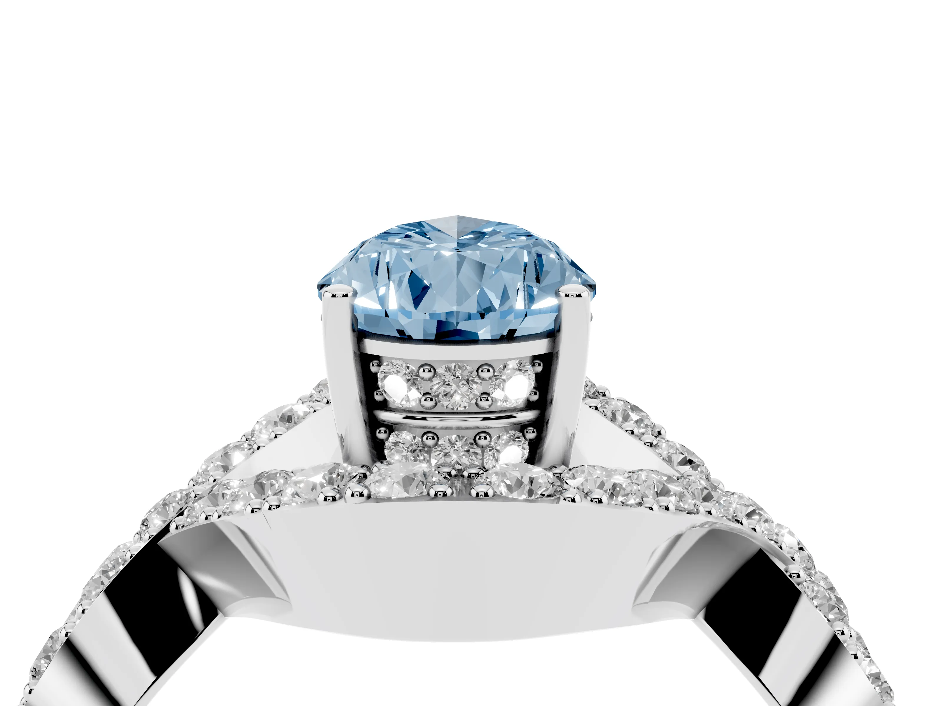 Fancy Blue Pear Cut Diamond Solitaire Twist Band Pavé Engagement Ring Set in White gold