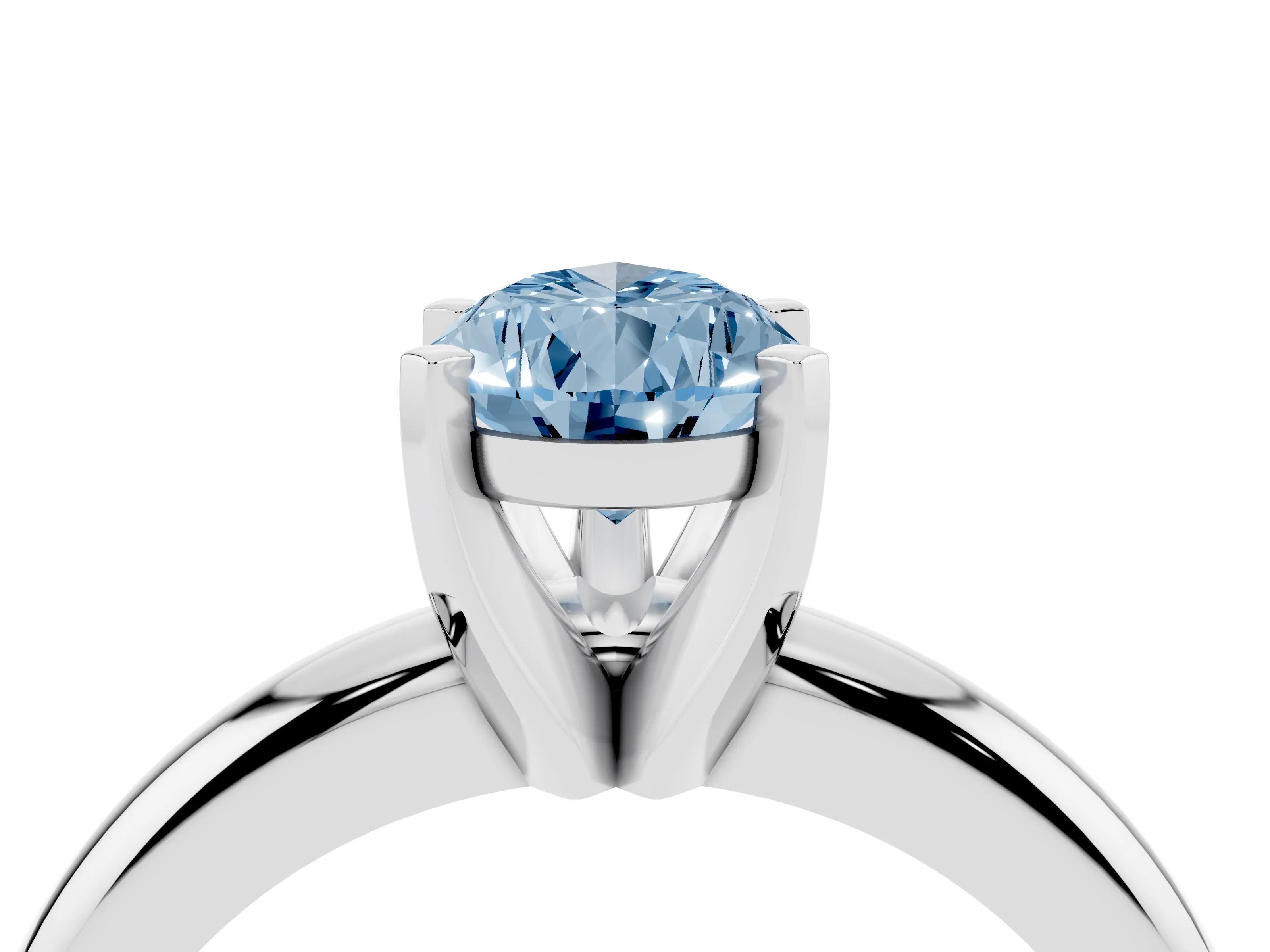 Fancy Blue Pear Cut Diamond Solitaire Engagement Ring Set in White gold with Round Band and Prong Setting