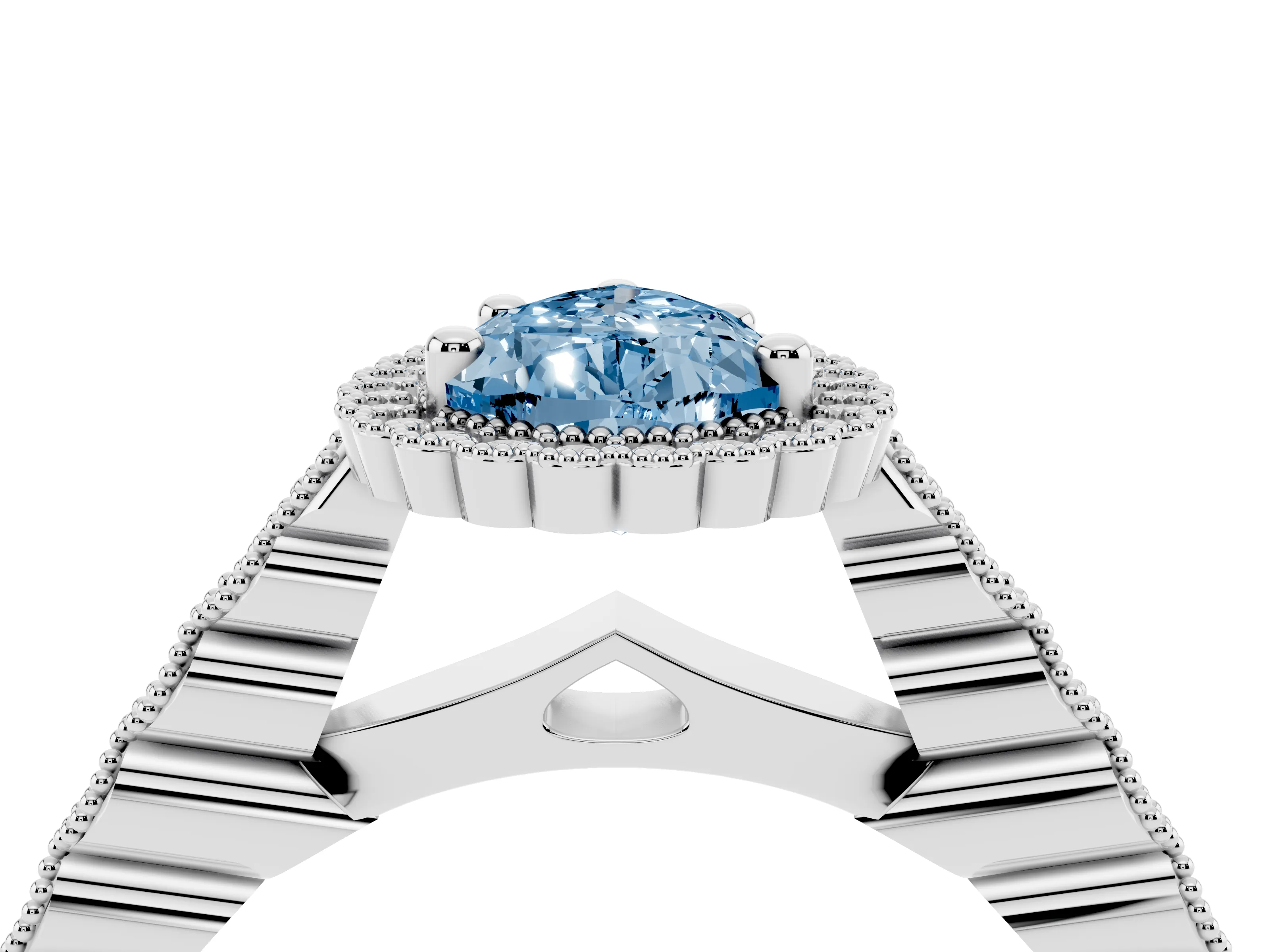 Fancy Blue Pear Cut Diamond Halo Ring Set in Platinum with Pavé Milgrain Band