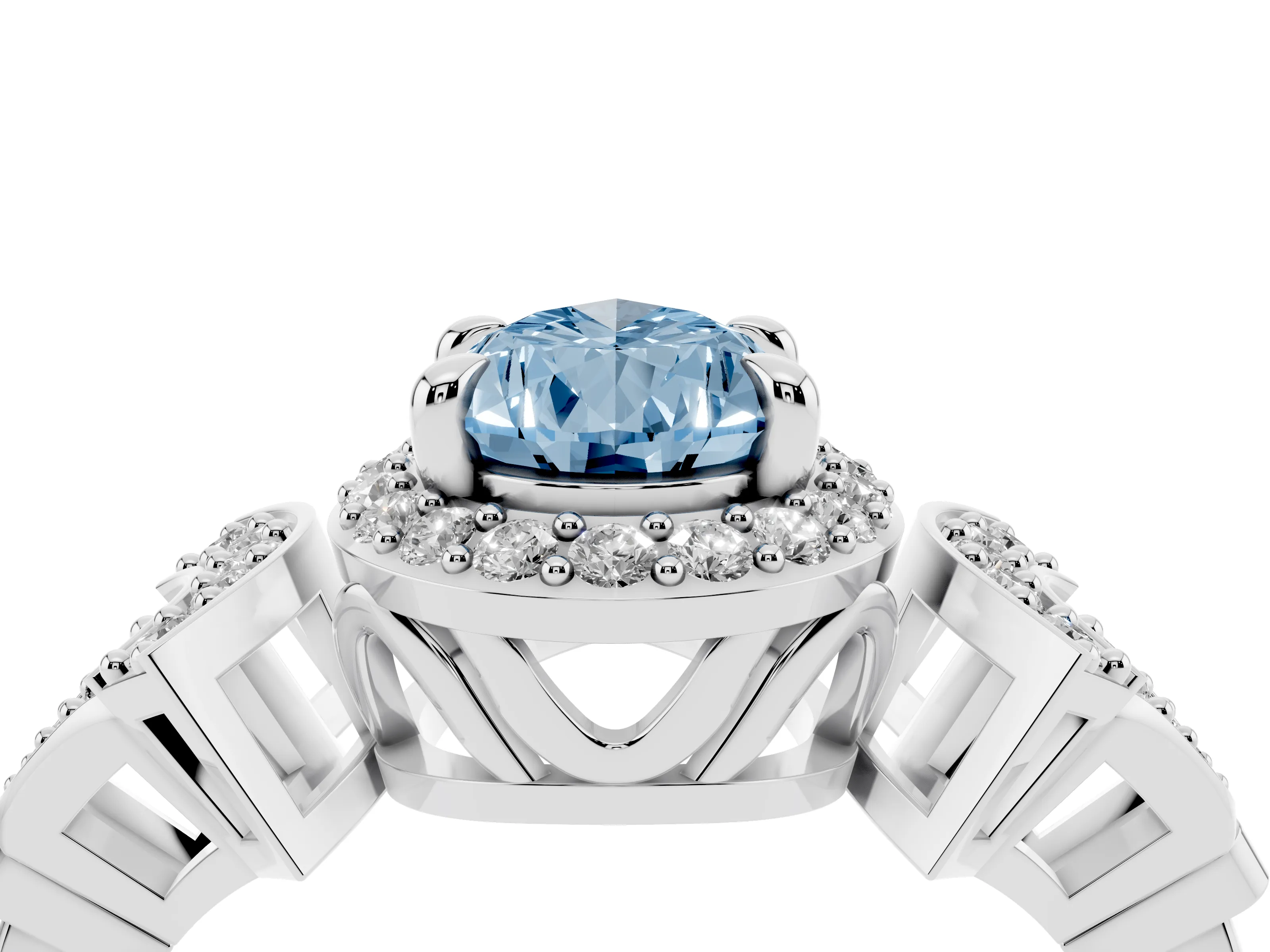 Fancy Blue Pear Cut Diamond Halo Engagement Ring Set in Platinum with Accent Stone Split Shank