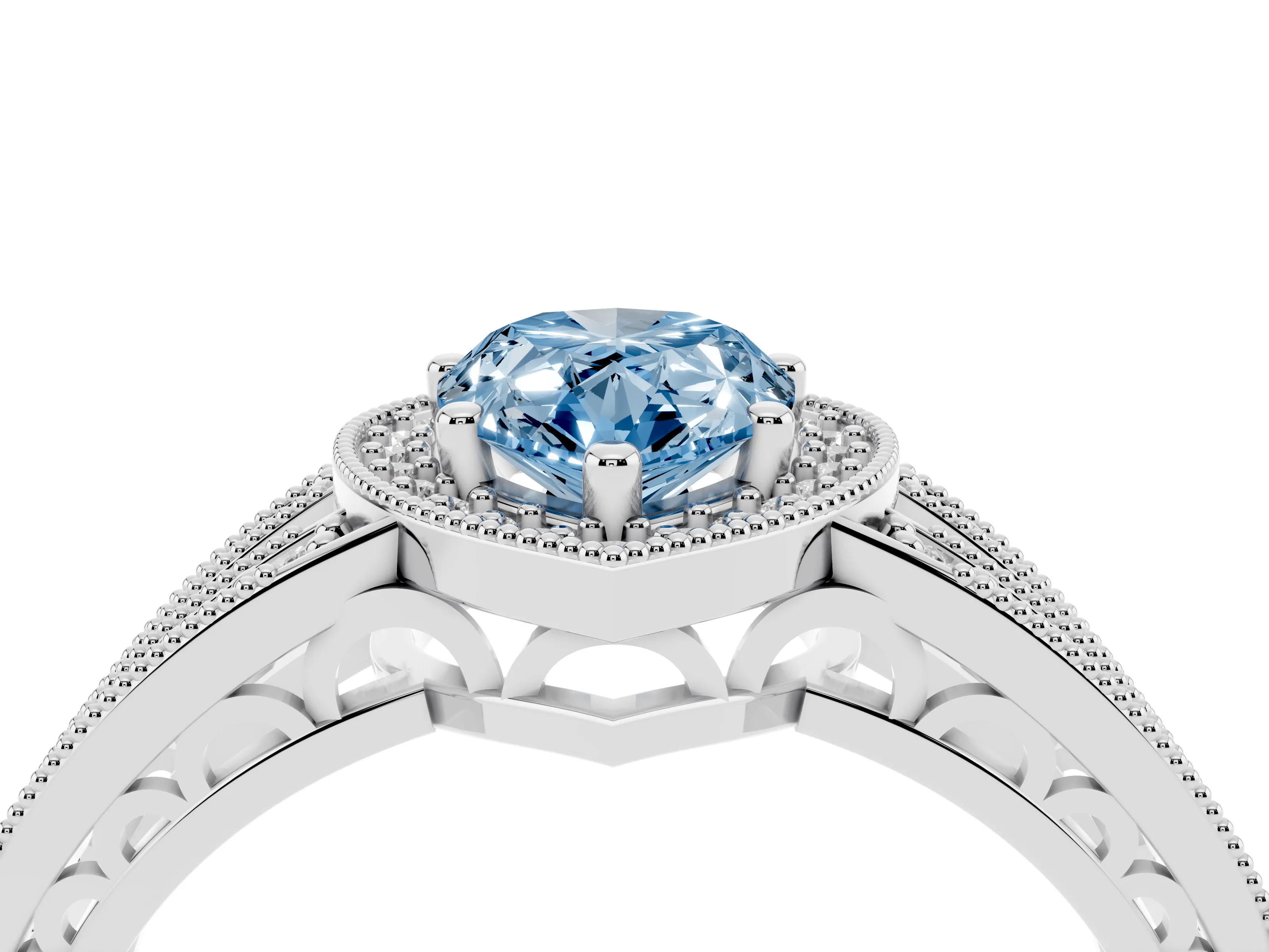Fancy Blue Pear Cut Diamond Halo Ring Set in Platinum with Accent Split Shank and Prong Setting