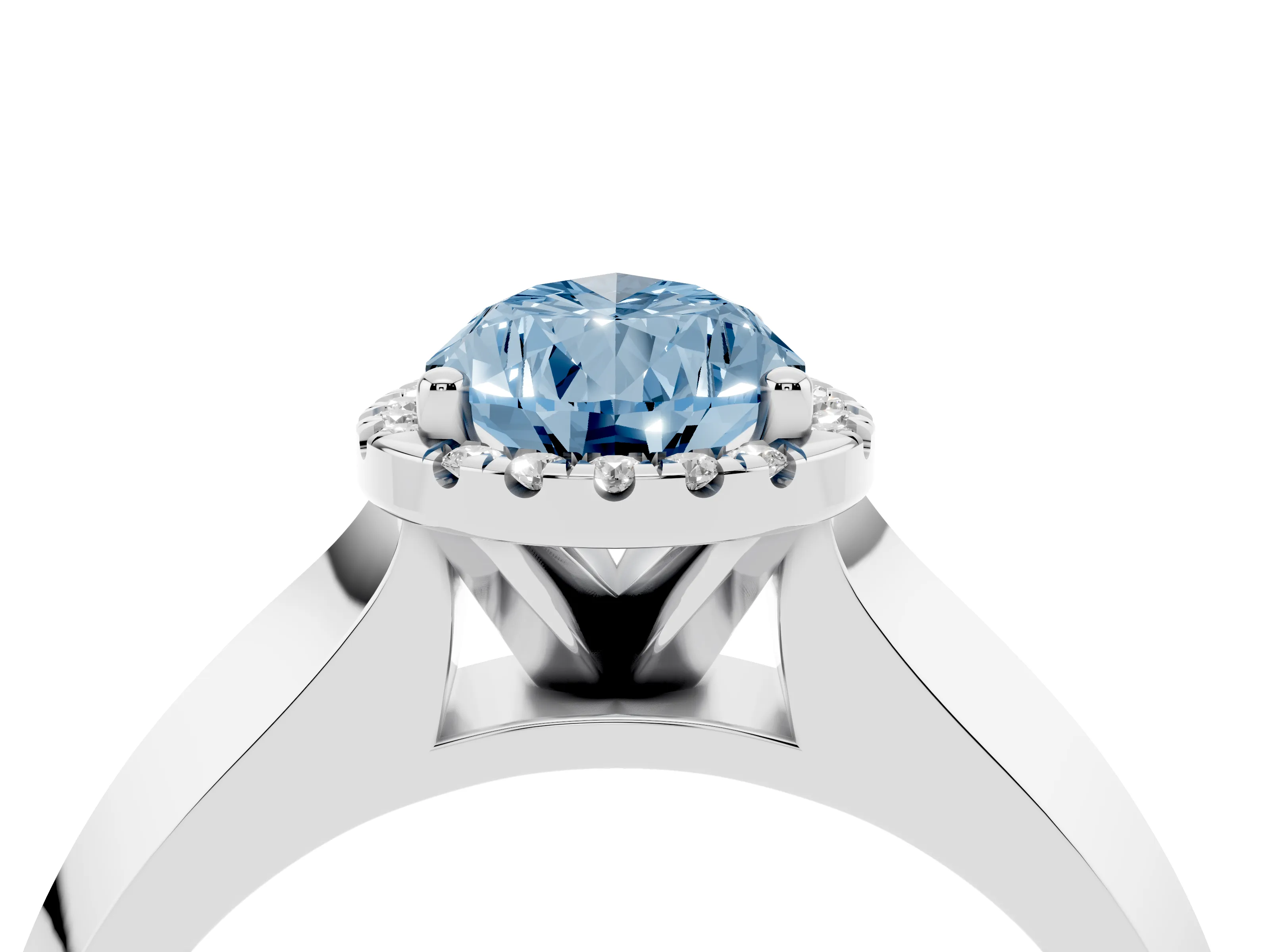 Fancy Blue Pear Cut Diamond Halo Ring Set in Platinum with Cathedral Band and Prong Setting