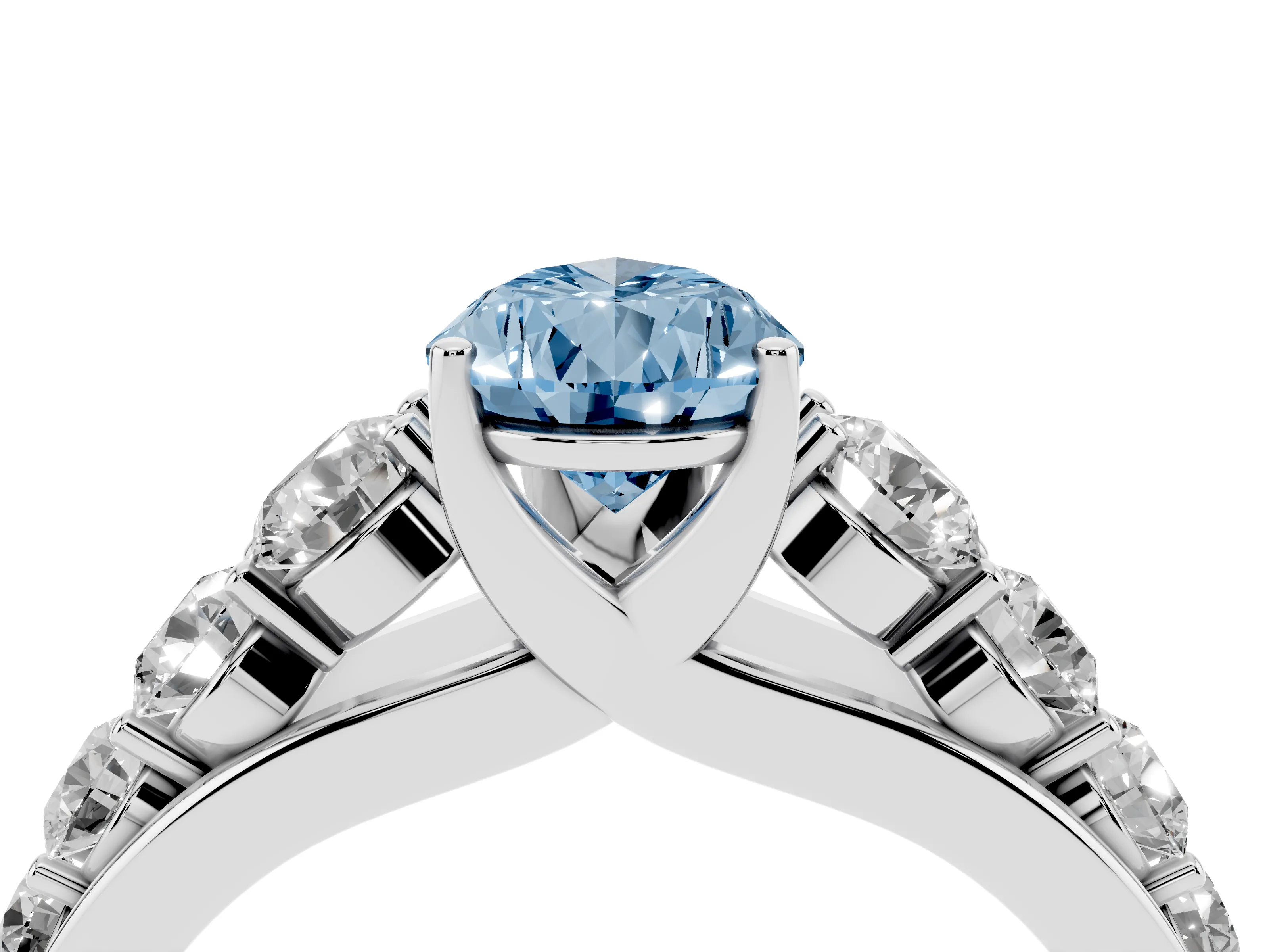 Fancy Blue Pear Cut Diamond Solitaire Ring Set in Platinum with Pavé-Set Band and Prong Setting