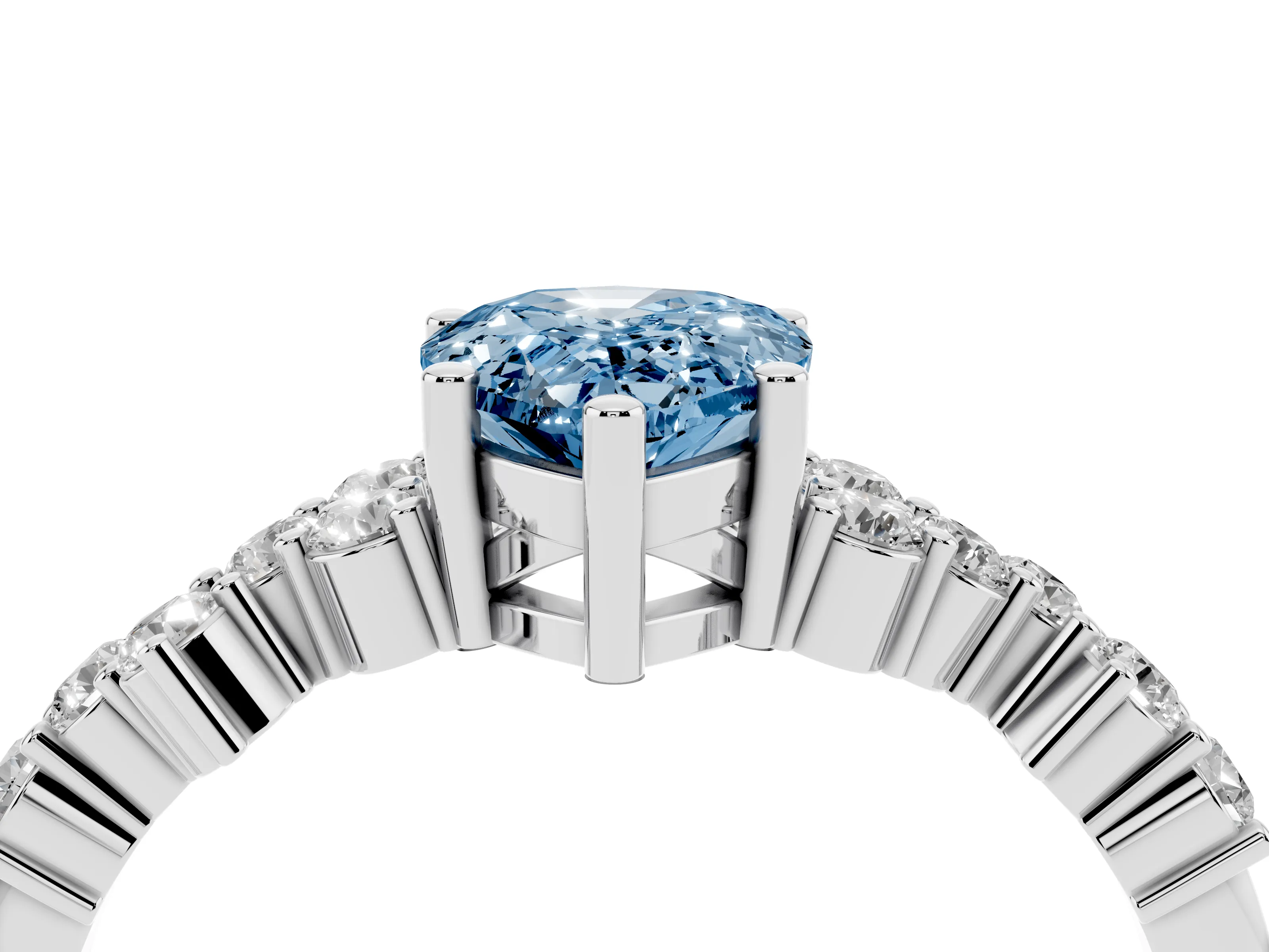 Fancy Blue Pear Cut Diamond Ring Set in Platinum with Scattered Round Accents