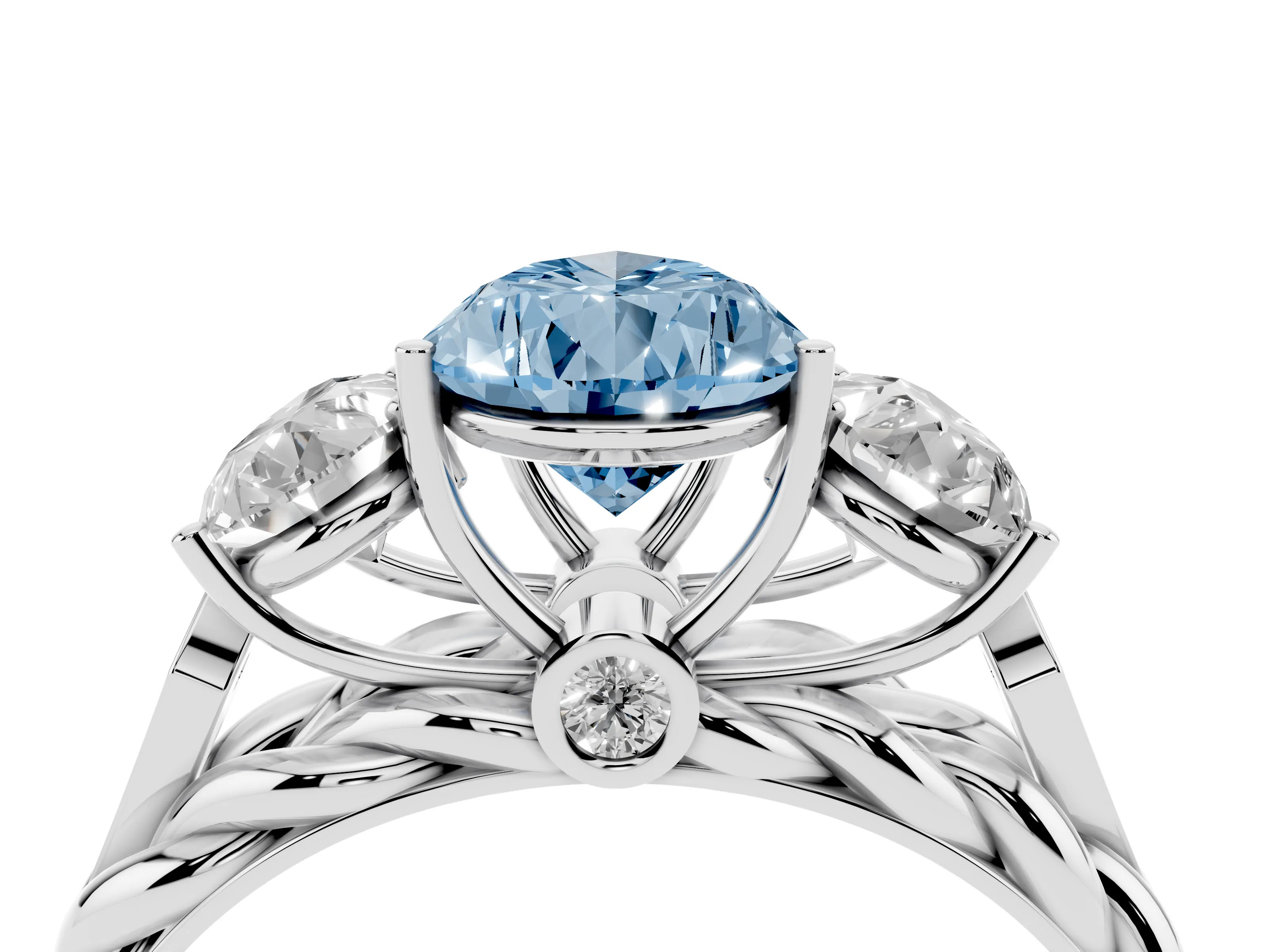 Fancy Blue Pear Cut Diamond Three-Stone Ring Set in Silver with Braided Band