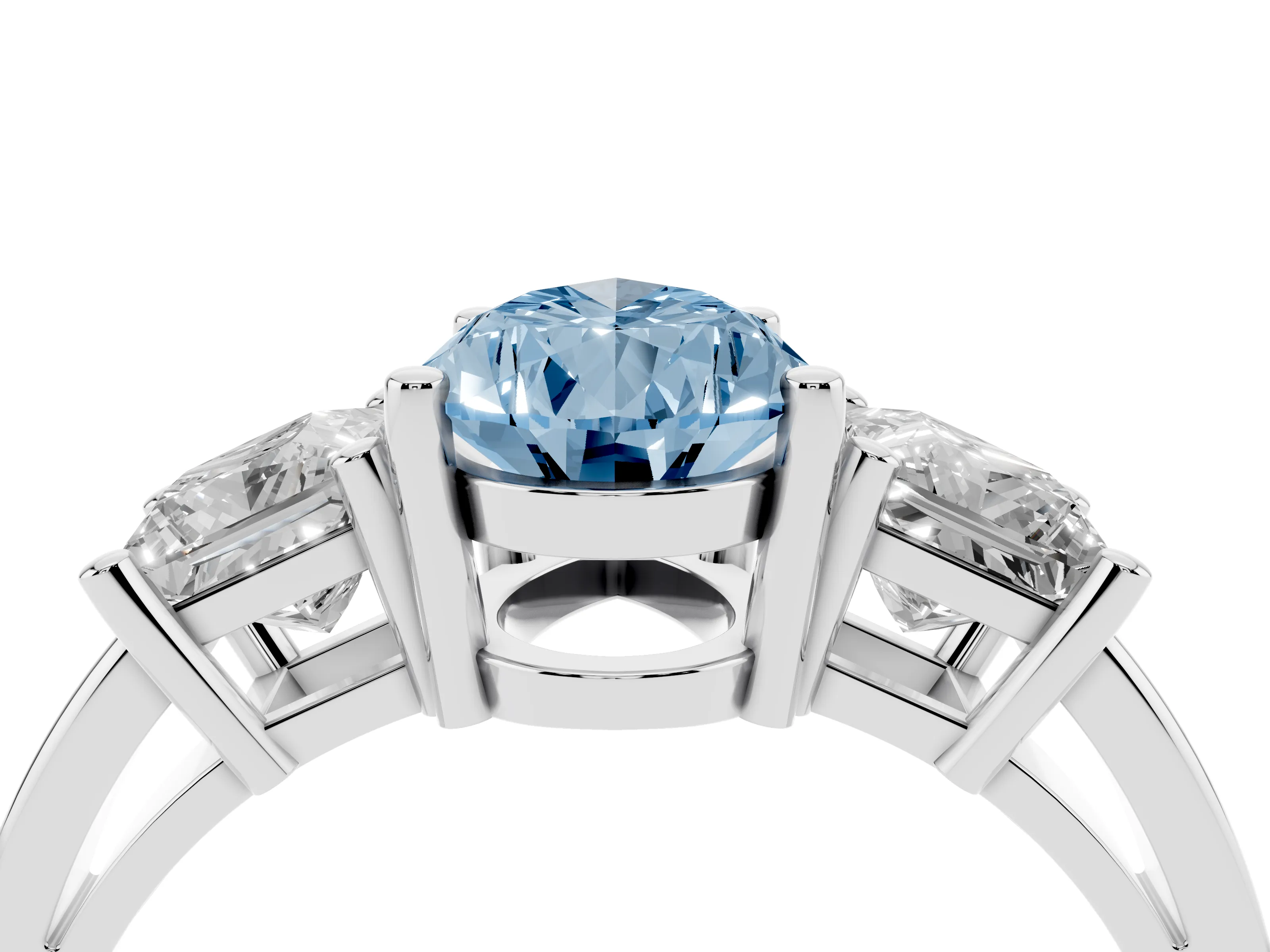 Fancy Blue Three-Stone Pear Cut Diamond Solitaire Ring Set in Platinum with Prong Setting