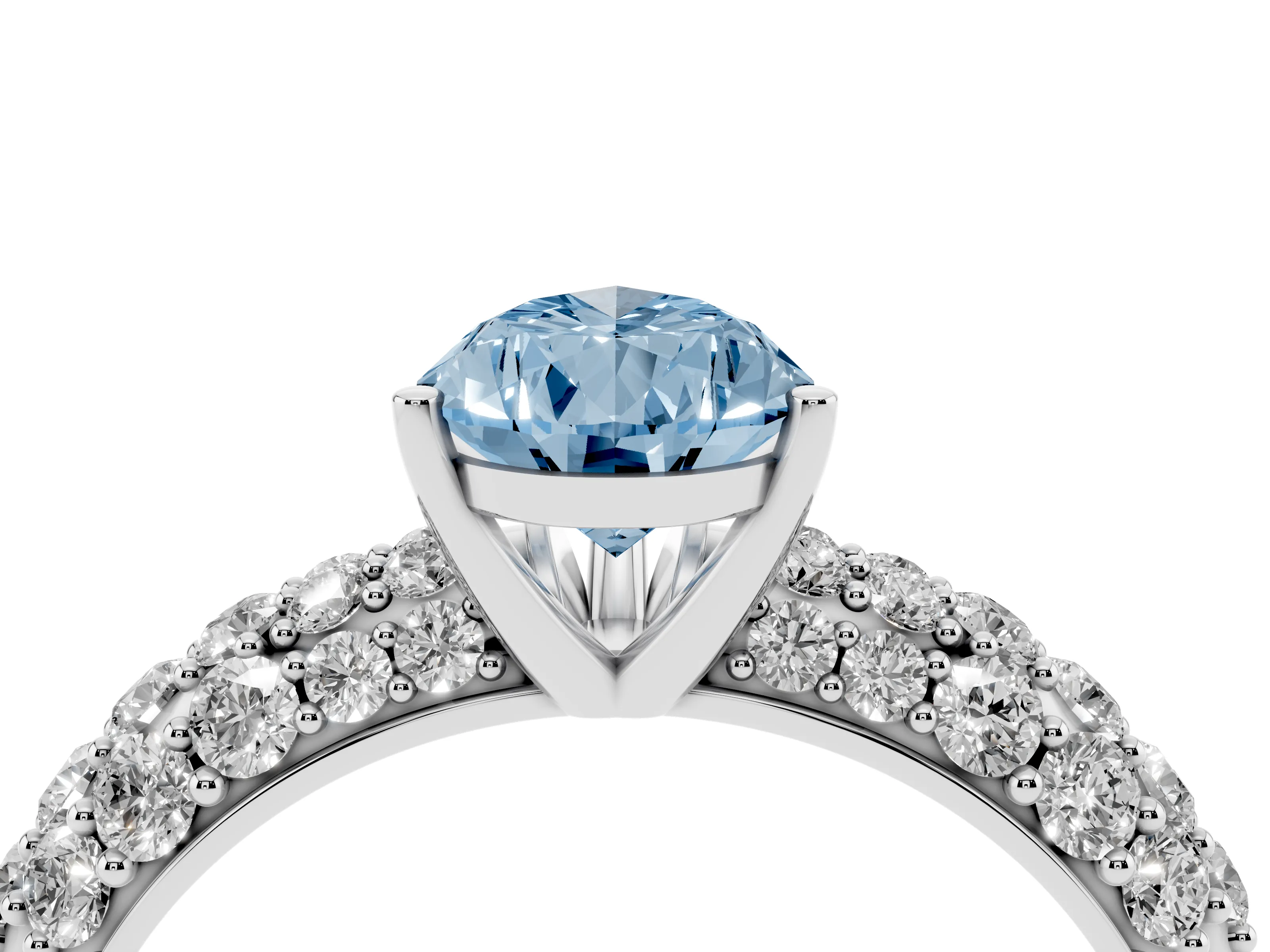 Fancy Blue Pear Cut Diamond Pavé Band Solitaire Ring Set in Silver with Close-Set Accent Stones and Prong Setting