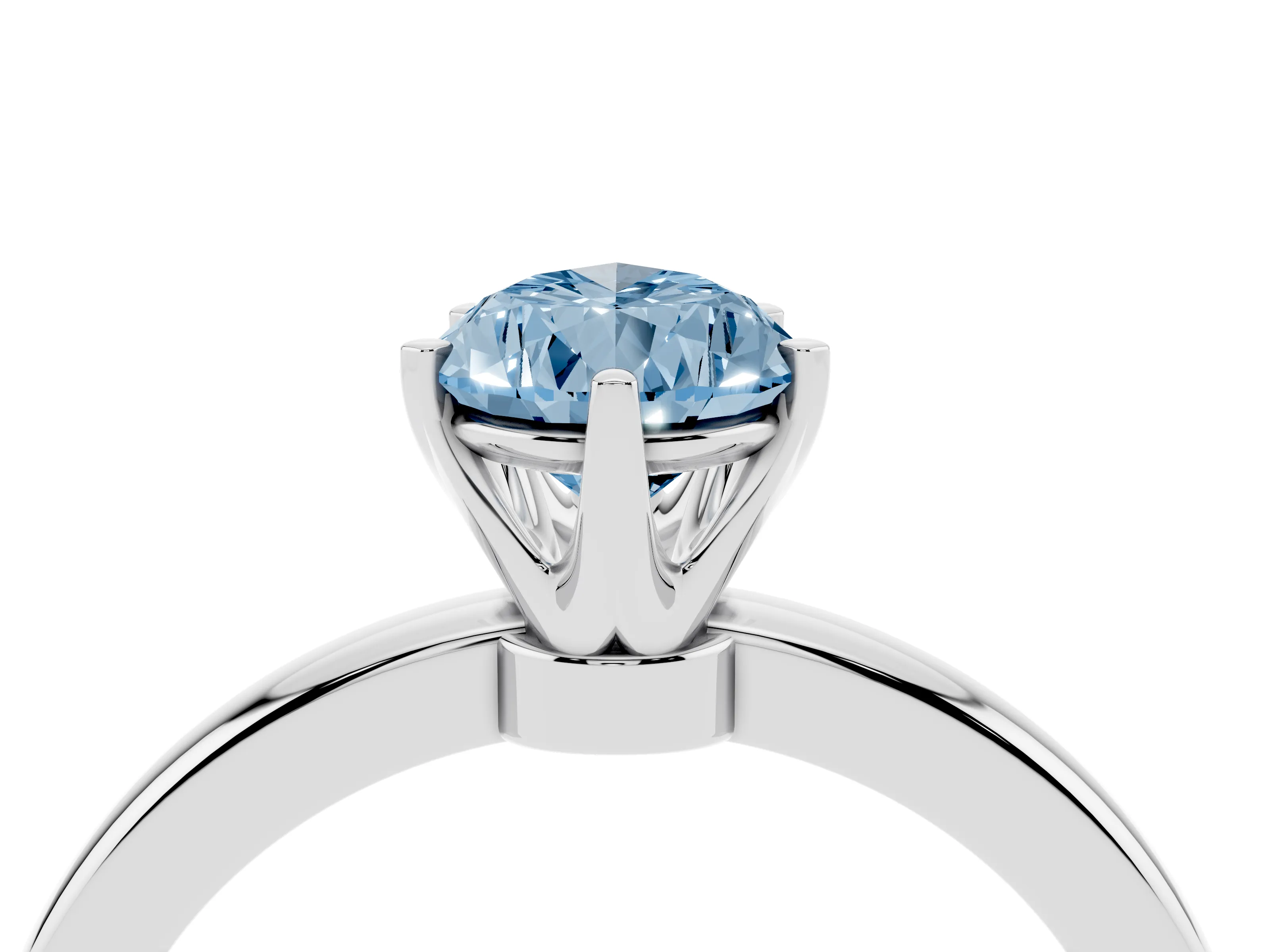 Fancy Blue Pear Cut Diamond Solitaire Ring Set in White gold with Raised Prong Setting on a Classic Band