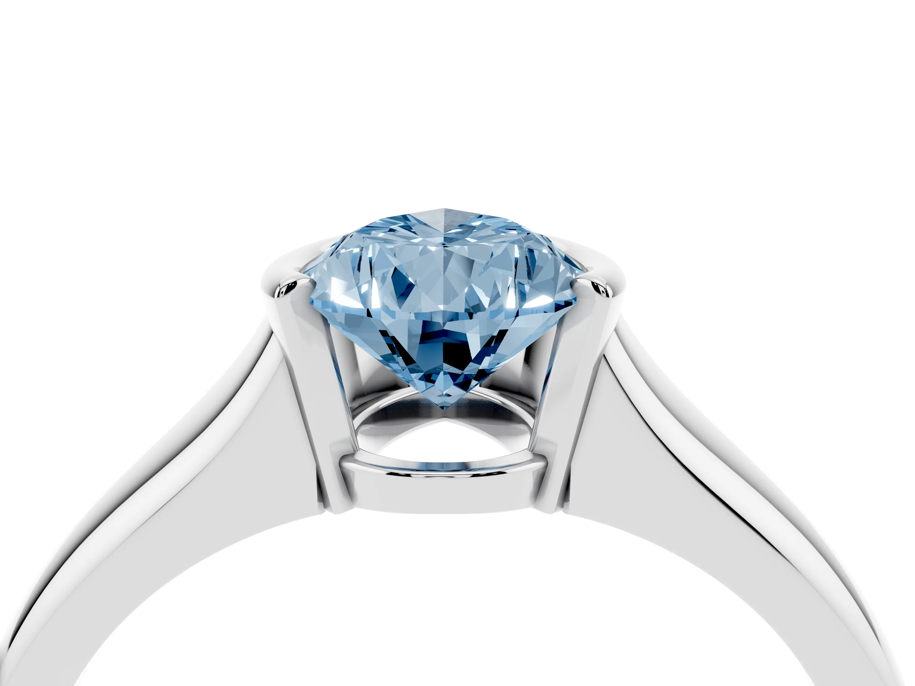 Fancy Blue Pear Cut Diamond Solitaire Tension Set Ring Set in White gold with Split Shank Band