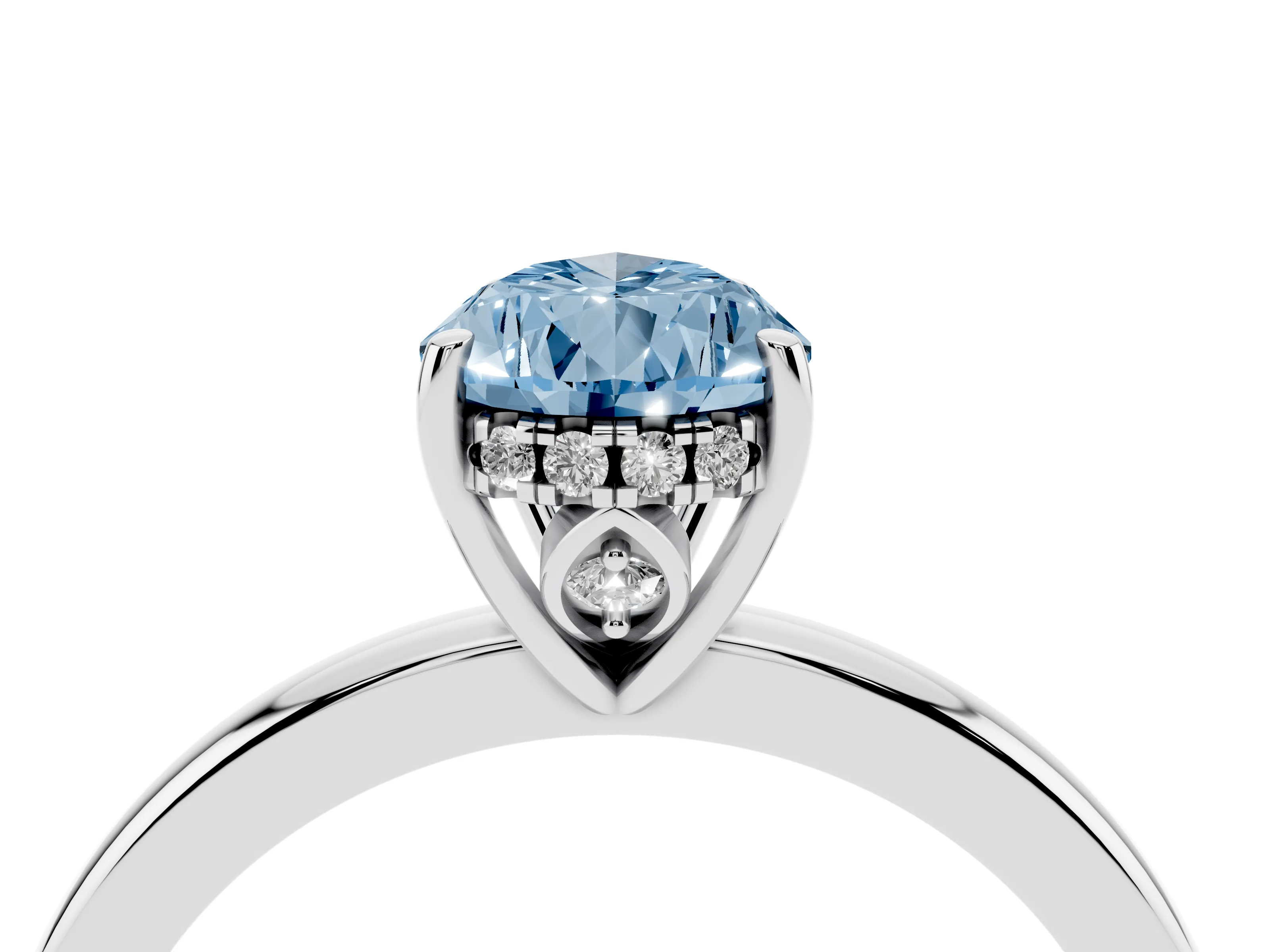 Fancy Blue Pear Cut Diamond Solitaire Ring Set in White gold with Plain Band and Prong Setting